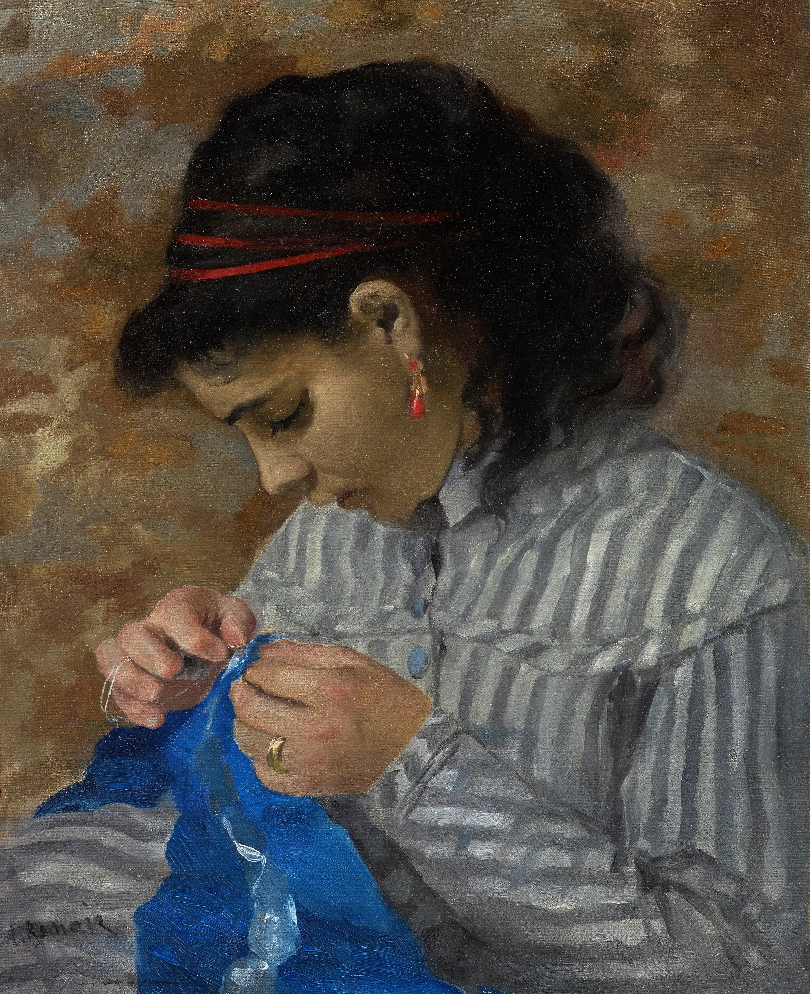Lise Sewing Wall Art by Pierre-Auguste Renoir - Canvas Print
