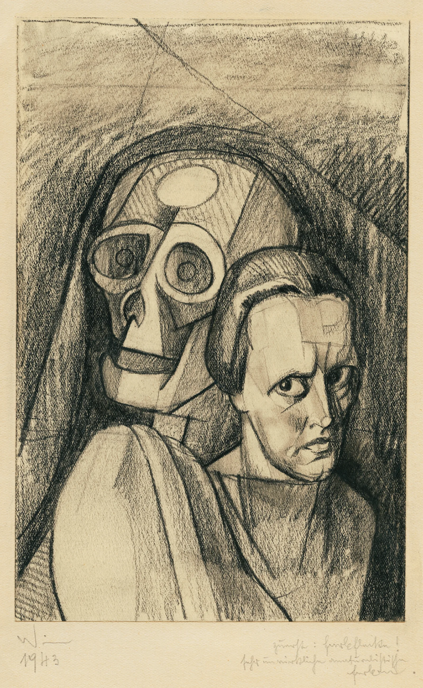 Frauenportrat Mit Totenkopf Wall Art by Karl Wiener - Canvas Print