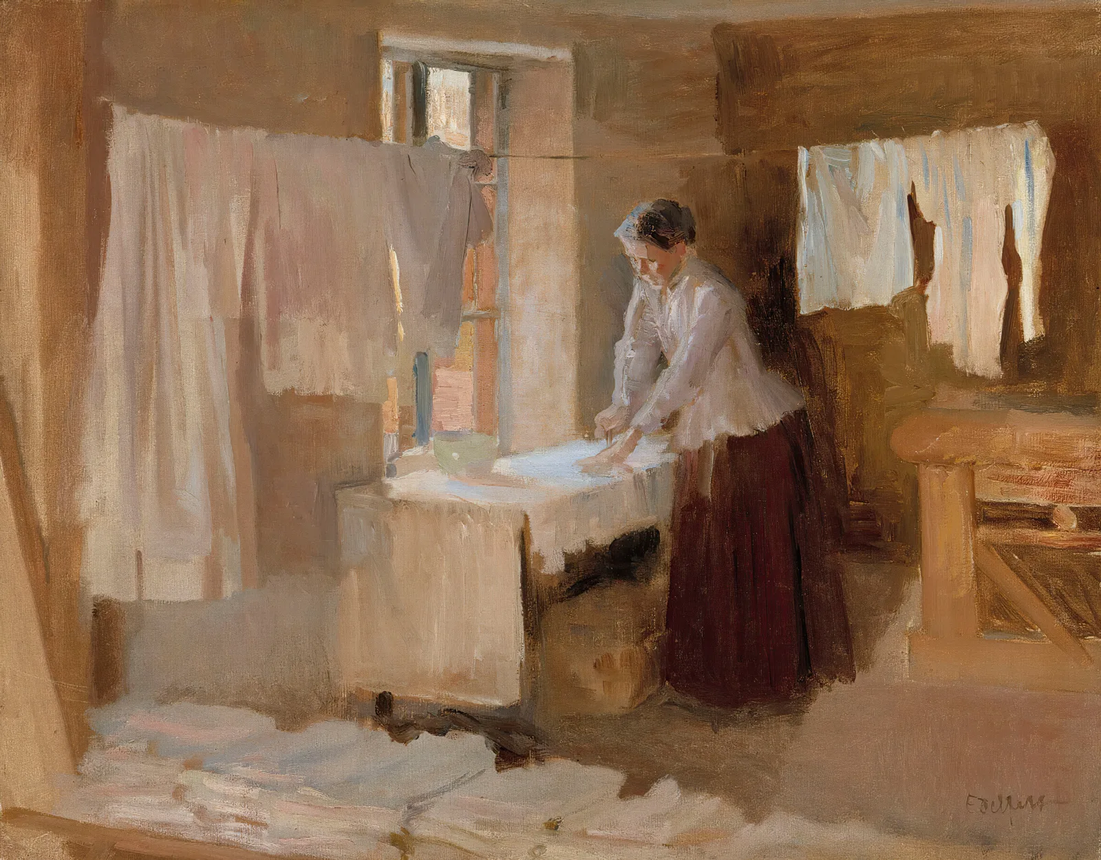 Woman Ironing Study For The Washerwomen Wall Art by Albert Edelfelt - Canvas Print