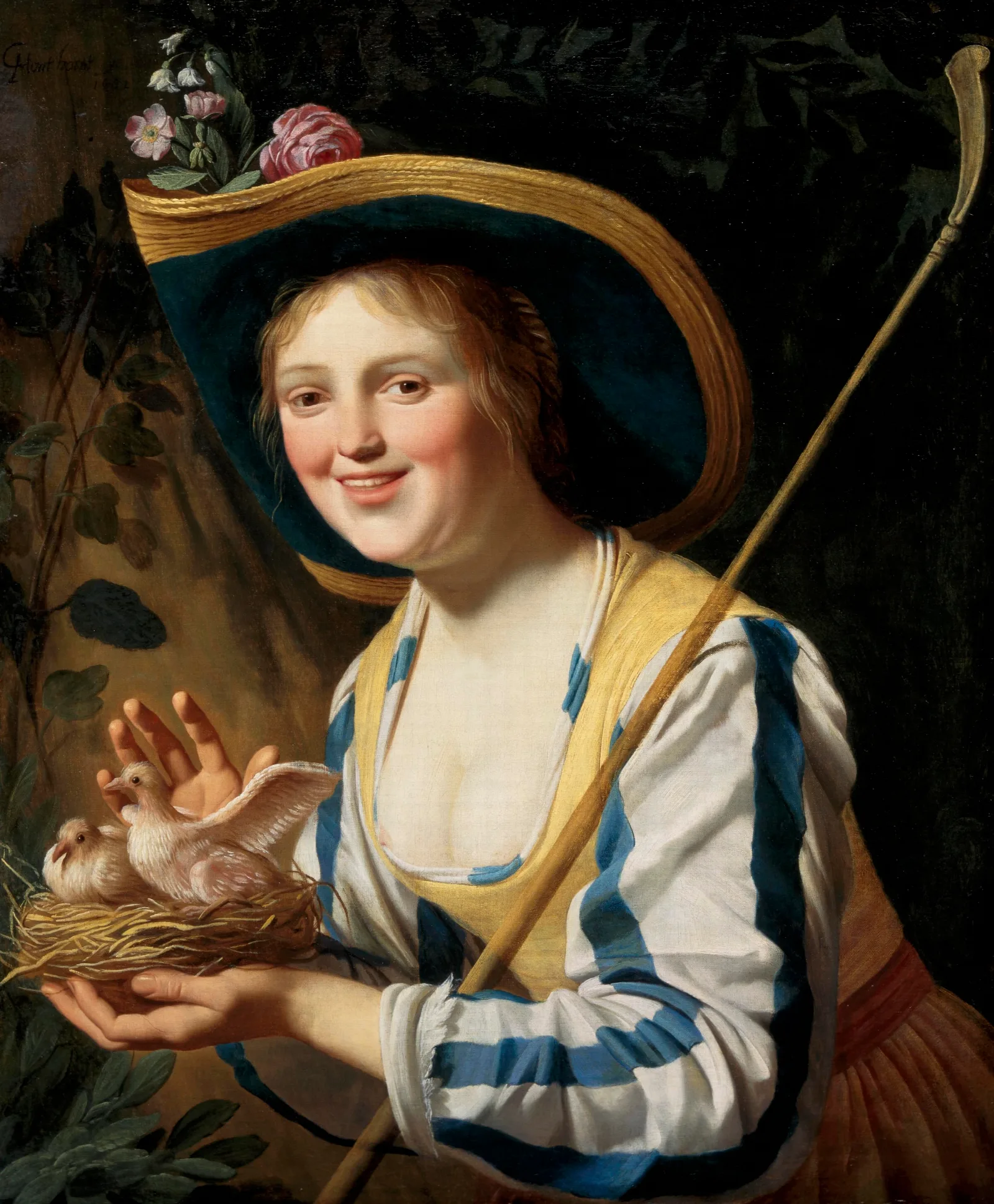 Shepherdess With Pigeons Wall Art by Gerard van Honthorst - Canvas Print