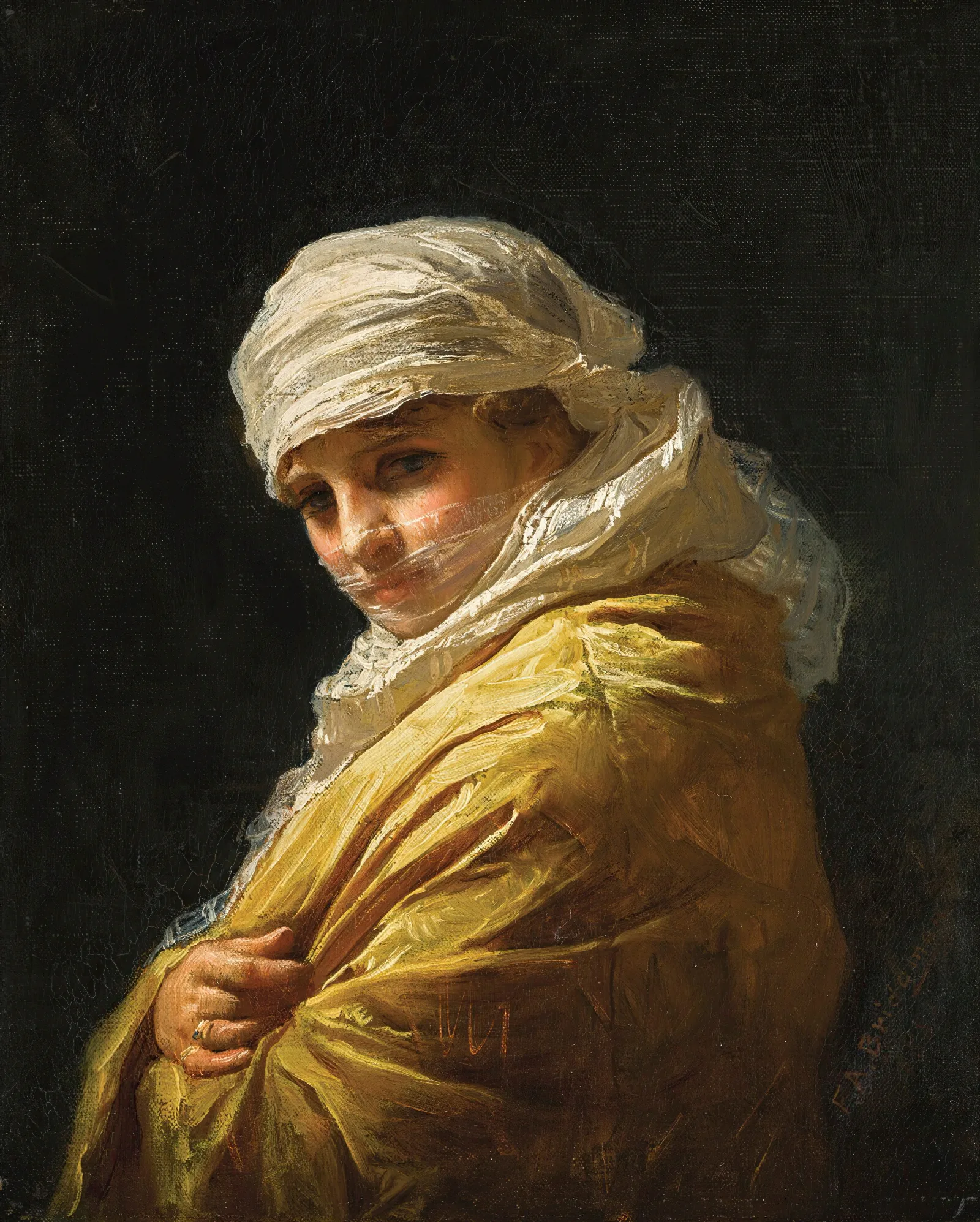 Young Woman In A White Turban Wall Art by Frederick Arthur Bridgman - Canvas Print