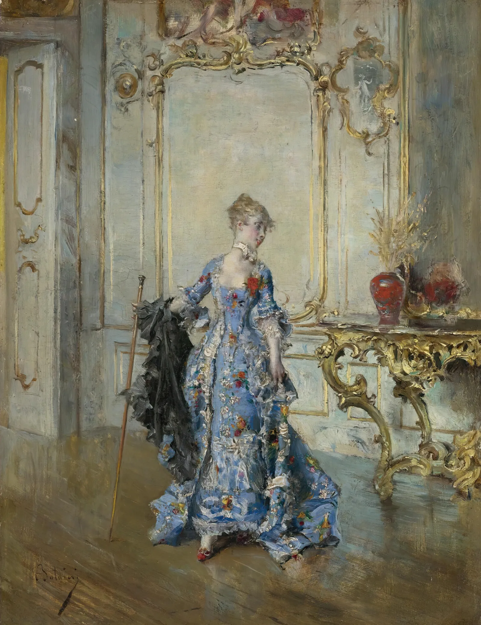 The Last Glance In The Mirror Wall Art by Giovanni Boldini - Canvas Print