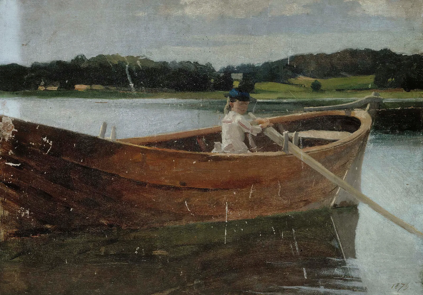 The Artists Sister Berta In A Rowing Boat Study Wall Art by Albert Edelfelt - Canvas Print