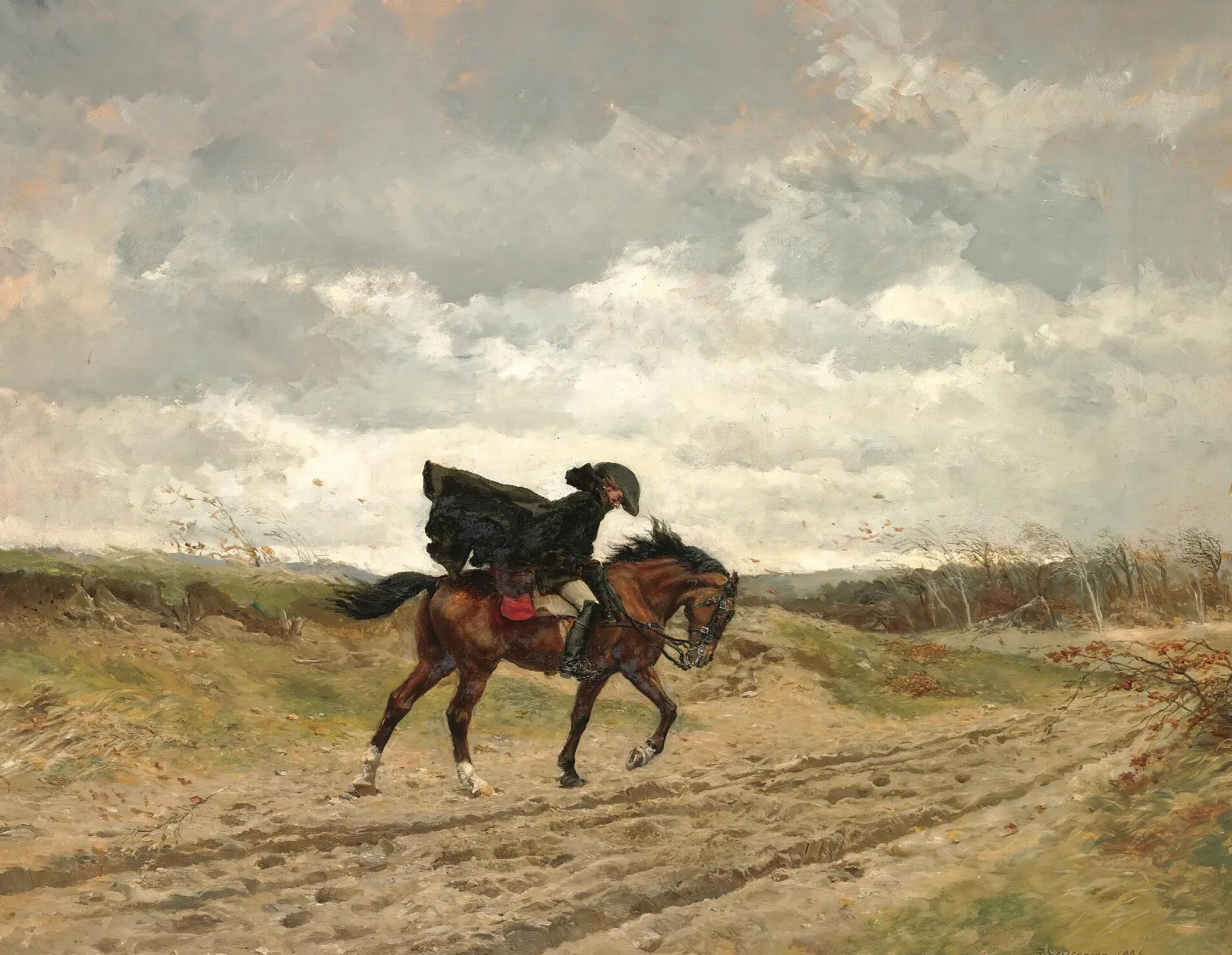 Le Voyageur Le Marechal Ney A Cheval Luttant Contre Le Vent Wall Art by Ernest Meissonier - Canvas Print