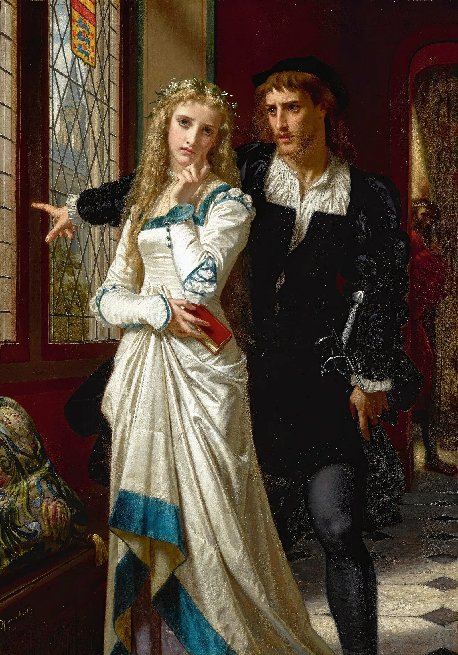 Hamlet And Ophelia Wall Art by Hugues Merle - Canvas Print