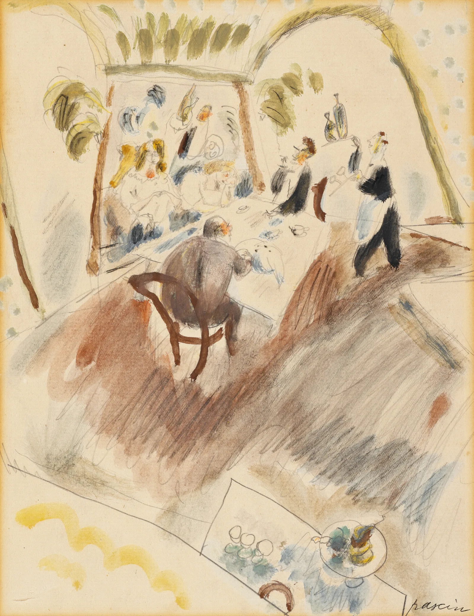 Two Men Dining Wall Art by Jules Pascin - Canvas Print