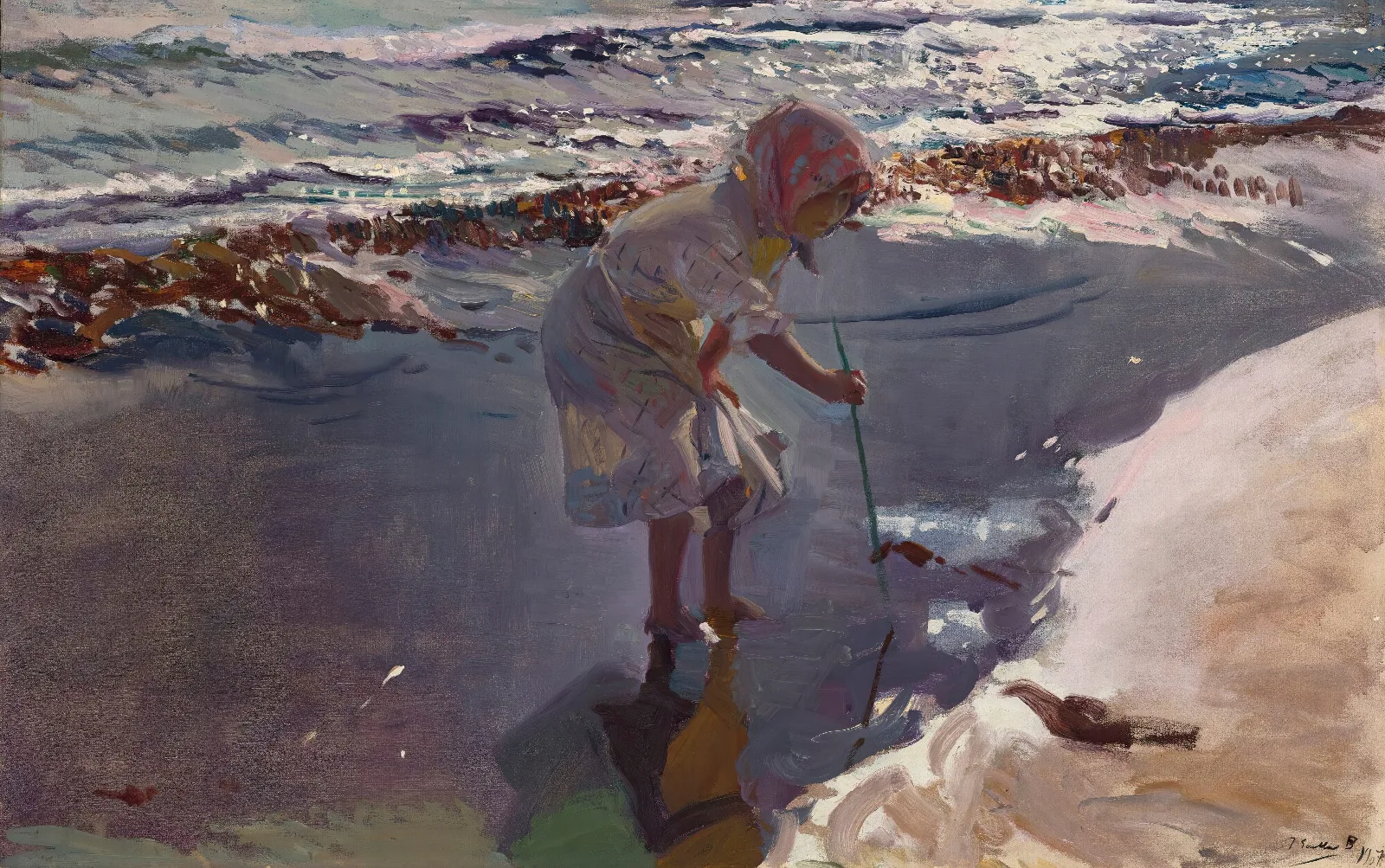 Buscando Mariscos Playa De Valencia Wall Art by Joaquín Sorolla - Canvas Print