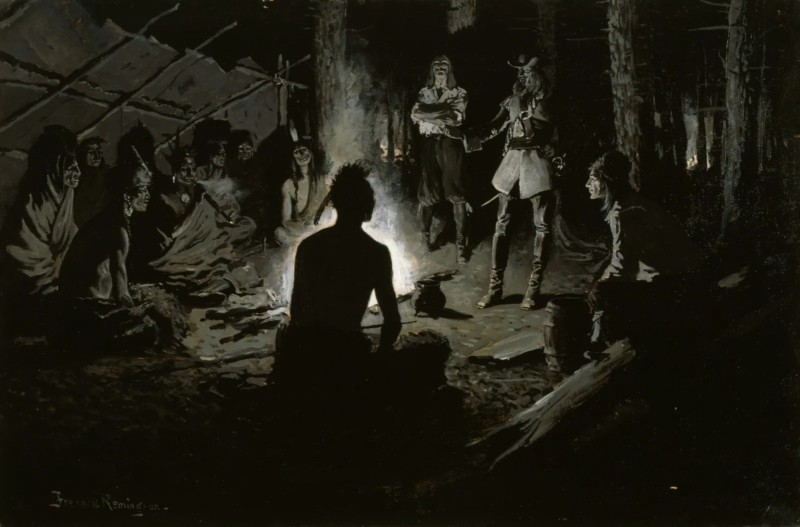 French Explorers Council With The Indians Wall Art by Frederic Remington - Canvas Print