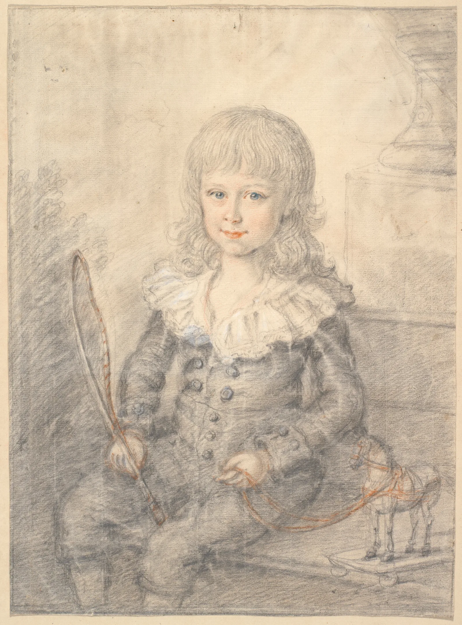 Portraet Af Dreng Med En Legetojshest Wall Art by Jens Juel - Canvas Print