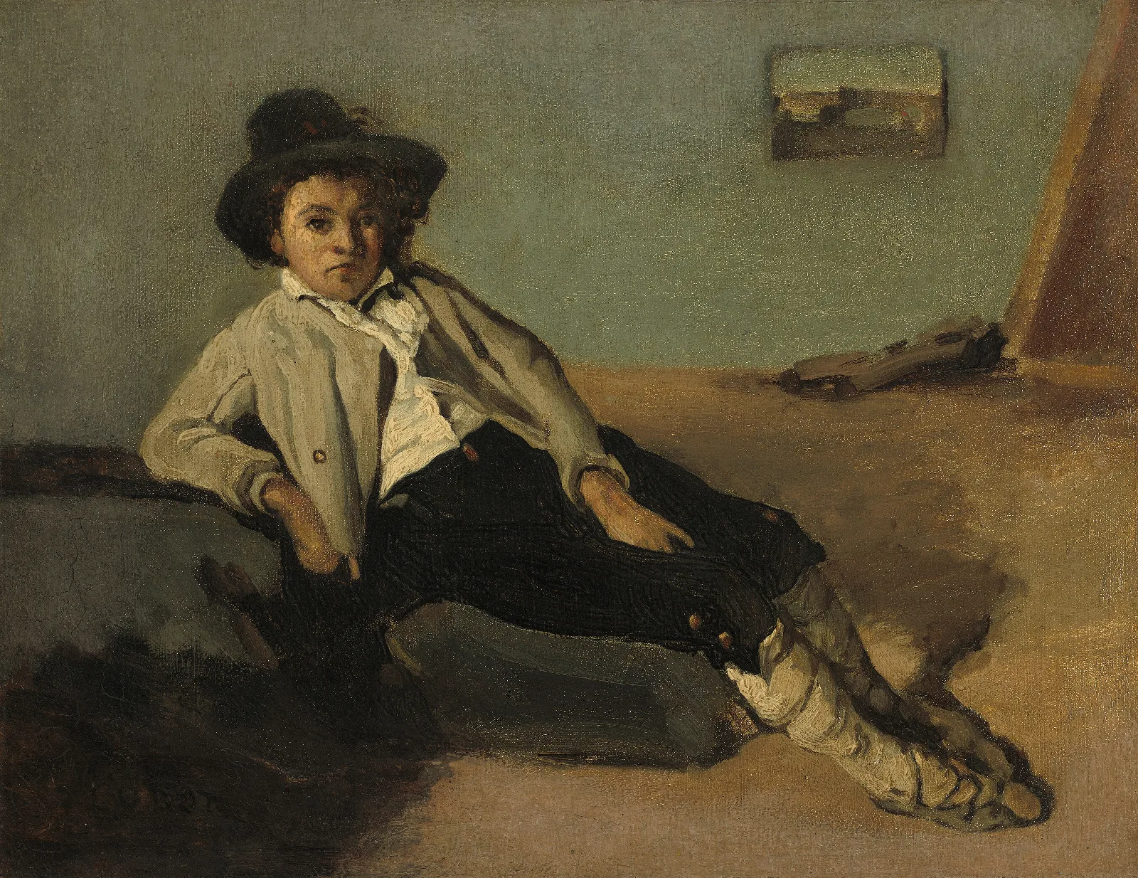 Italian Peasant Boy Wall Art by Jean-Baptiste-Camille Corot - Canvas Print