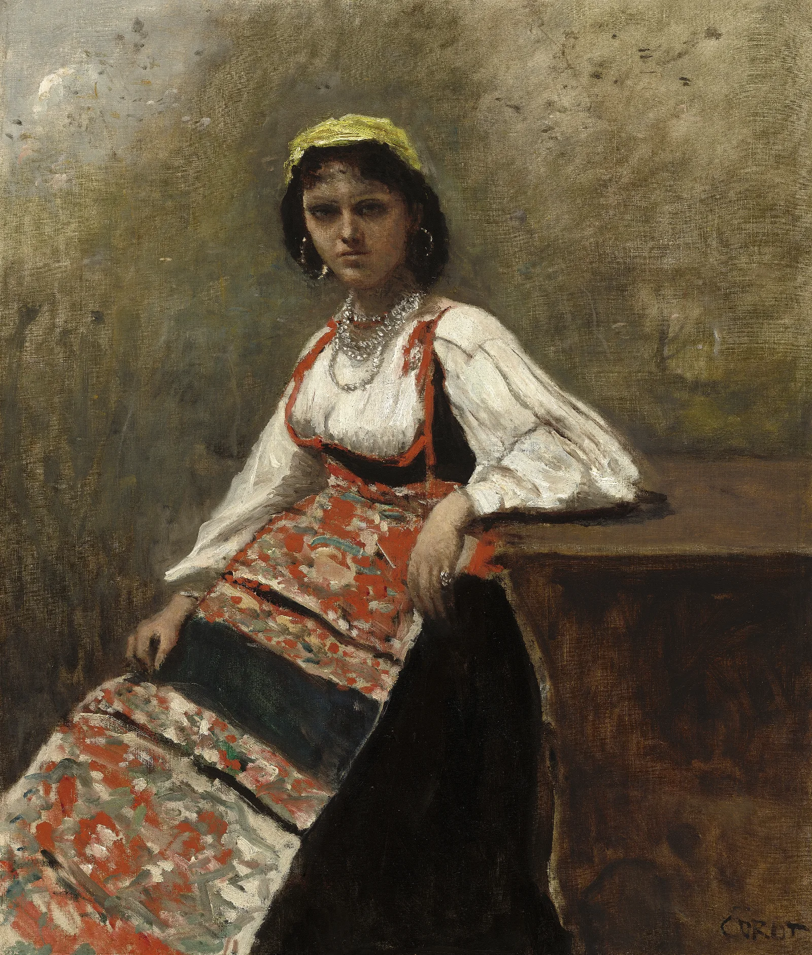 Italian Woman La Morieri Wall Art by Jean-Baptiste-Camille Corot - Canvas Print