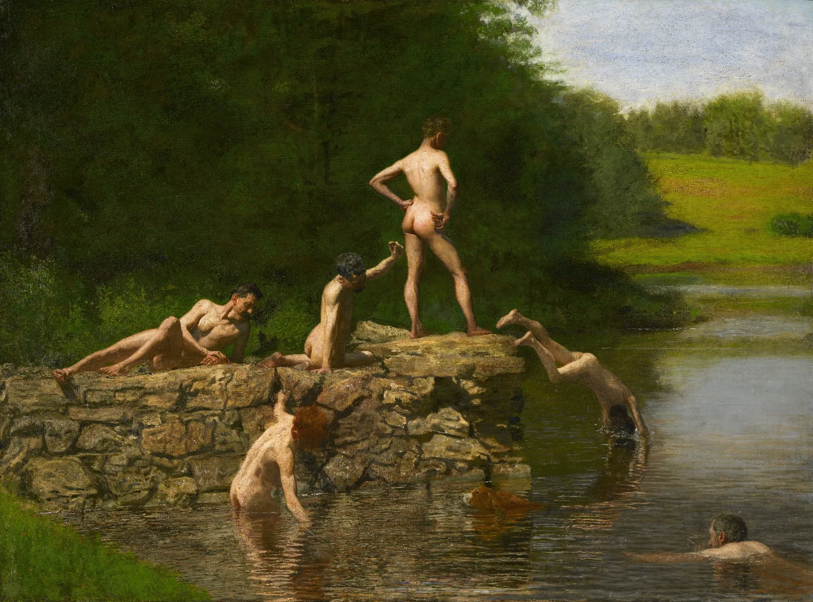 Swimming 2 Wall Art by Thomas Eakins - Canvas Print