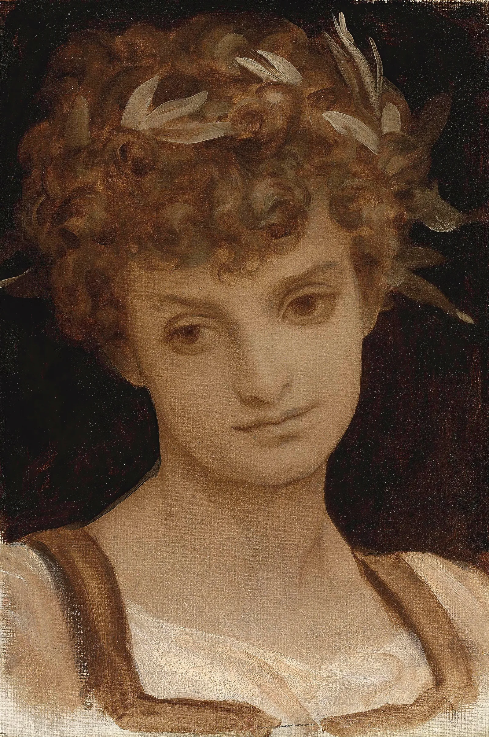 Study Of A Girls Head Wreathed In Laurel Wall Art by Frederic Leighton - Canvas Print