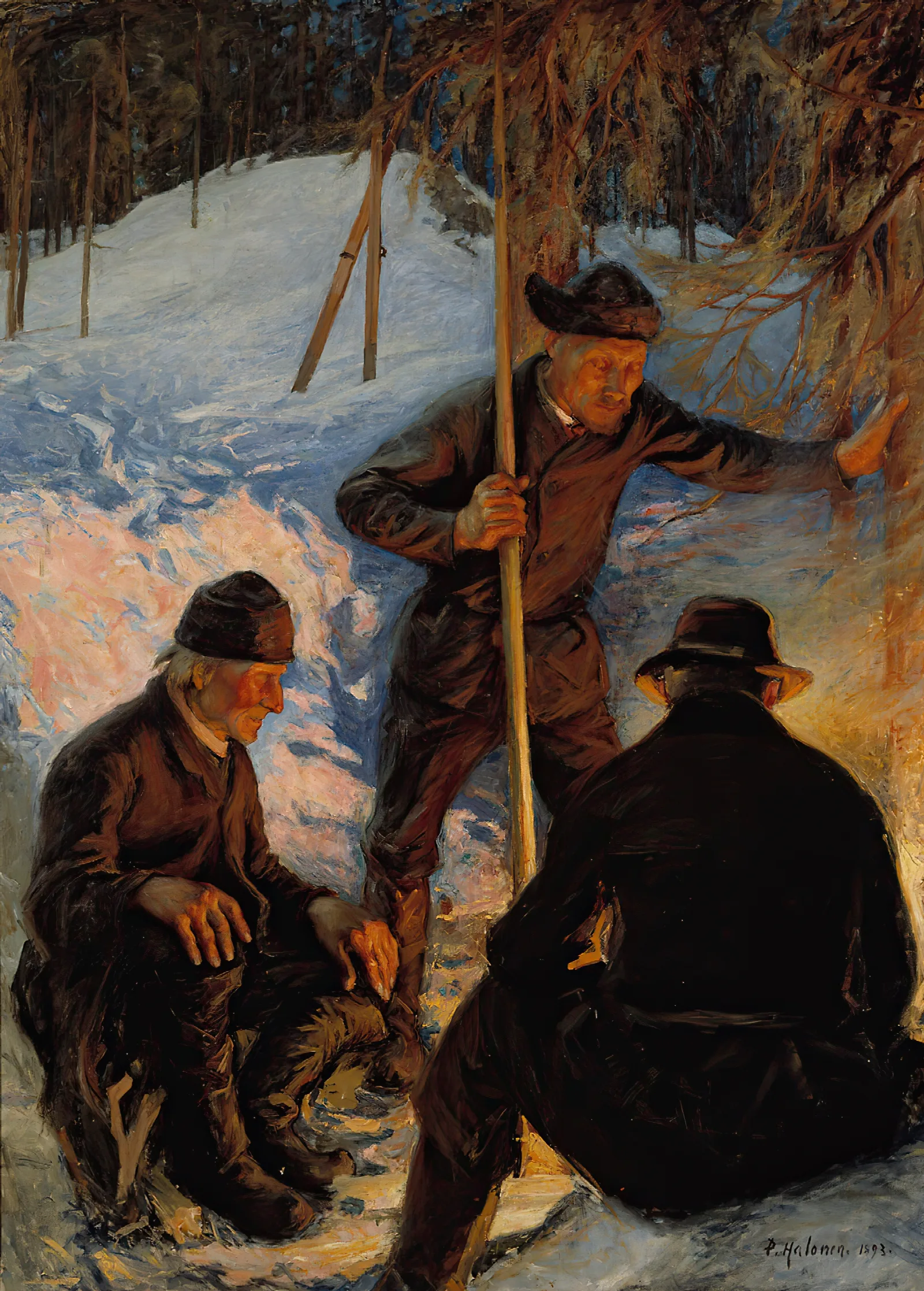 Lumberjacks Around A Campfire Wall Art by Pekka Halonen - Canvas Print