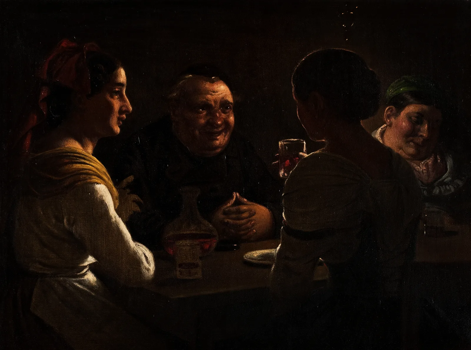 Abbate Jesting With Two Young Girls Wall Art by Wilhelm Marstrand - Canvas Print