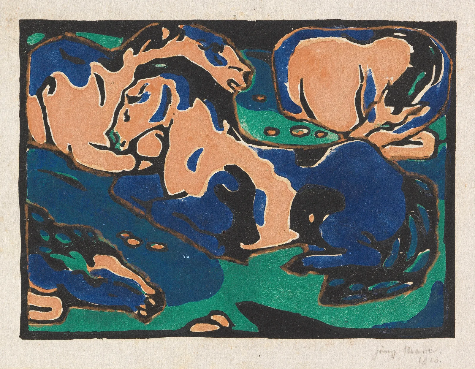 Ruhende Pferde 2 Wall Art by Franz Marc - Canvas Print