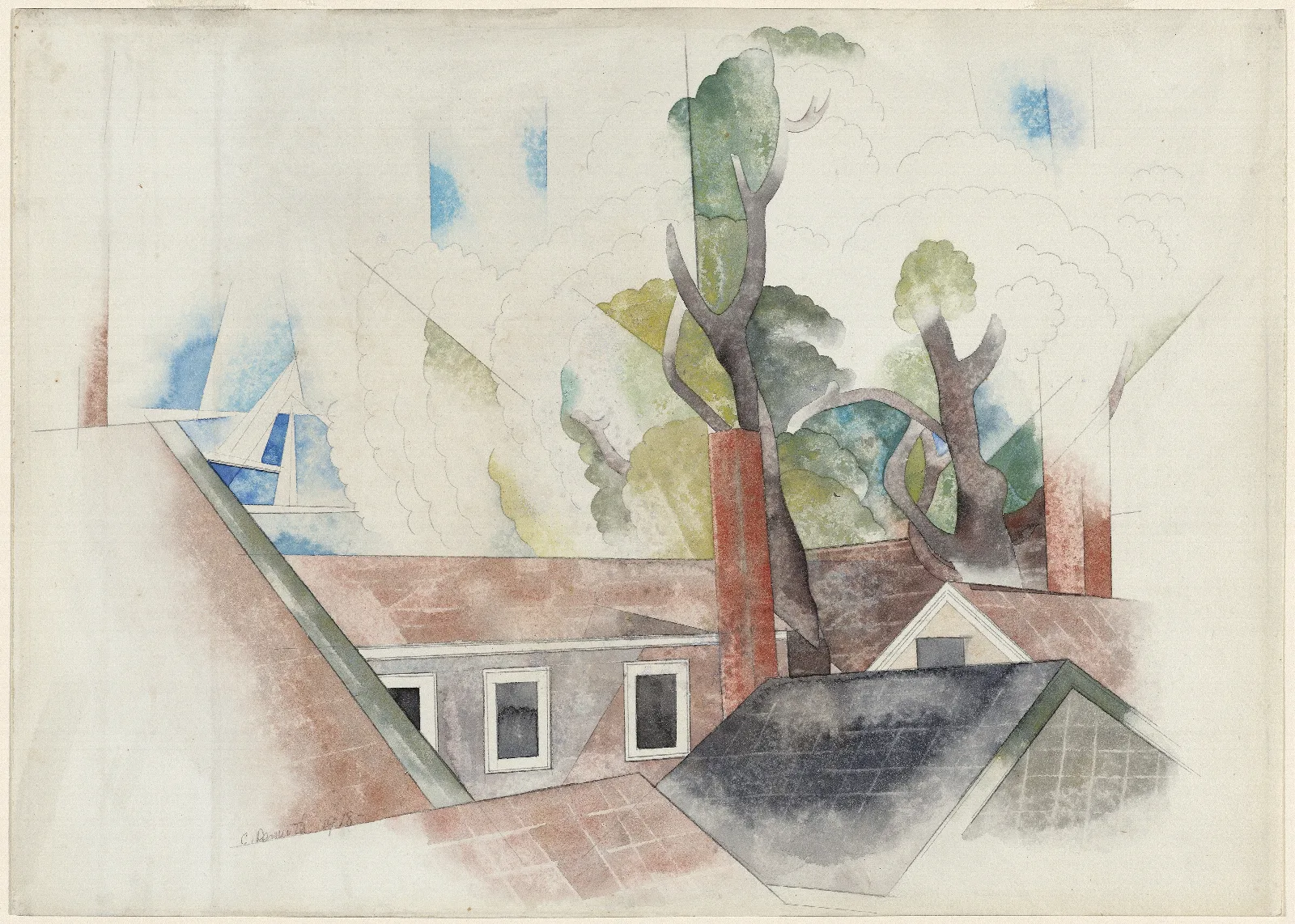 Rooftops And Trees Wall Art by Charles Demuth - Canvas Print
