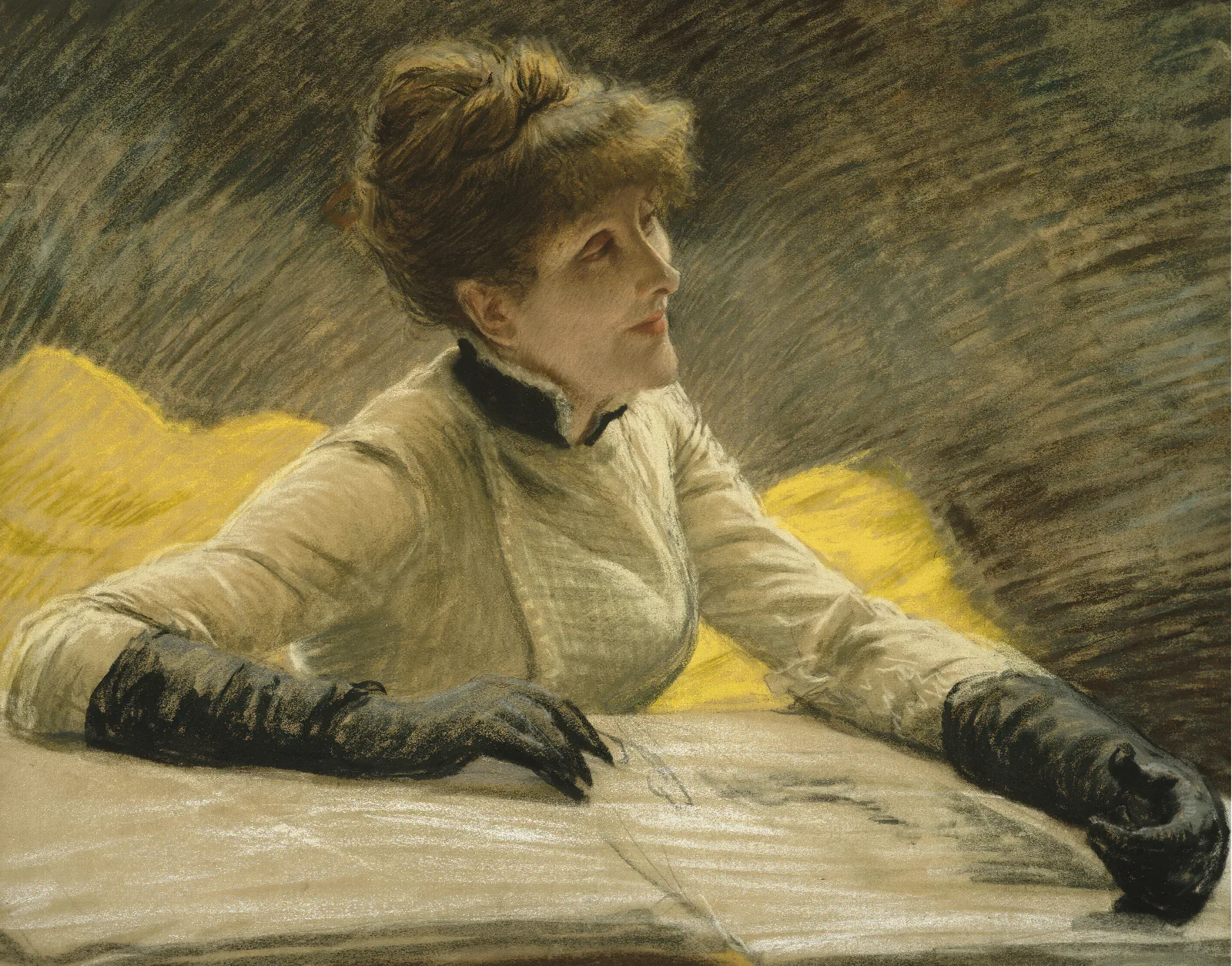 Admiring A Portfolio Wall Art by James Tissot - Canvas Print