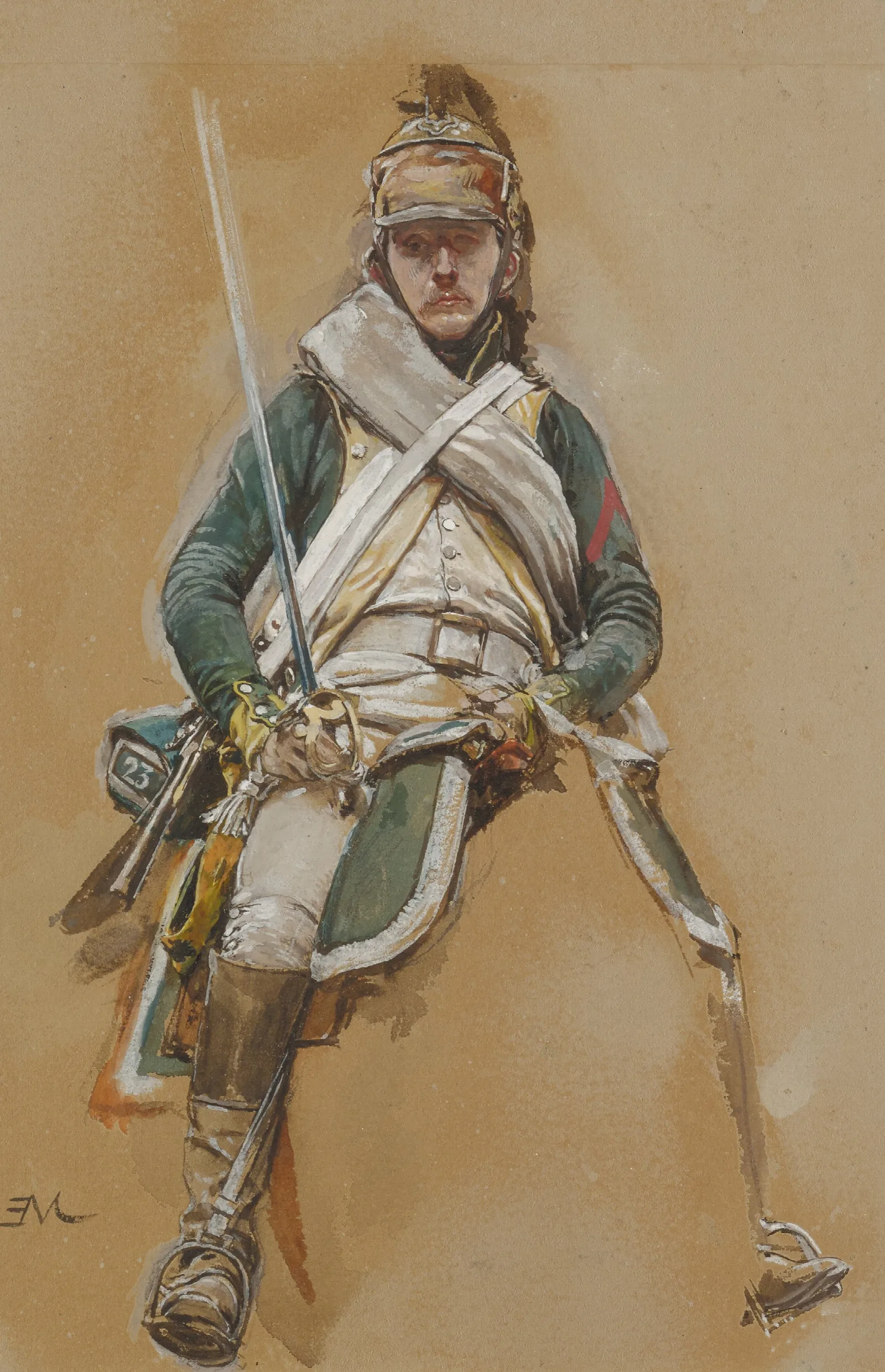Study Of A Dragoon Wall Art by Ernest Meissonier - Canvas Print