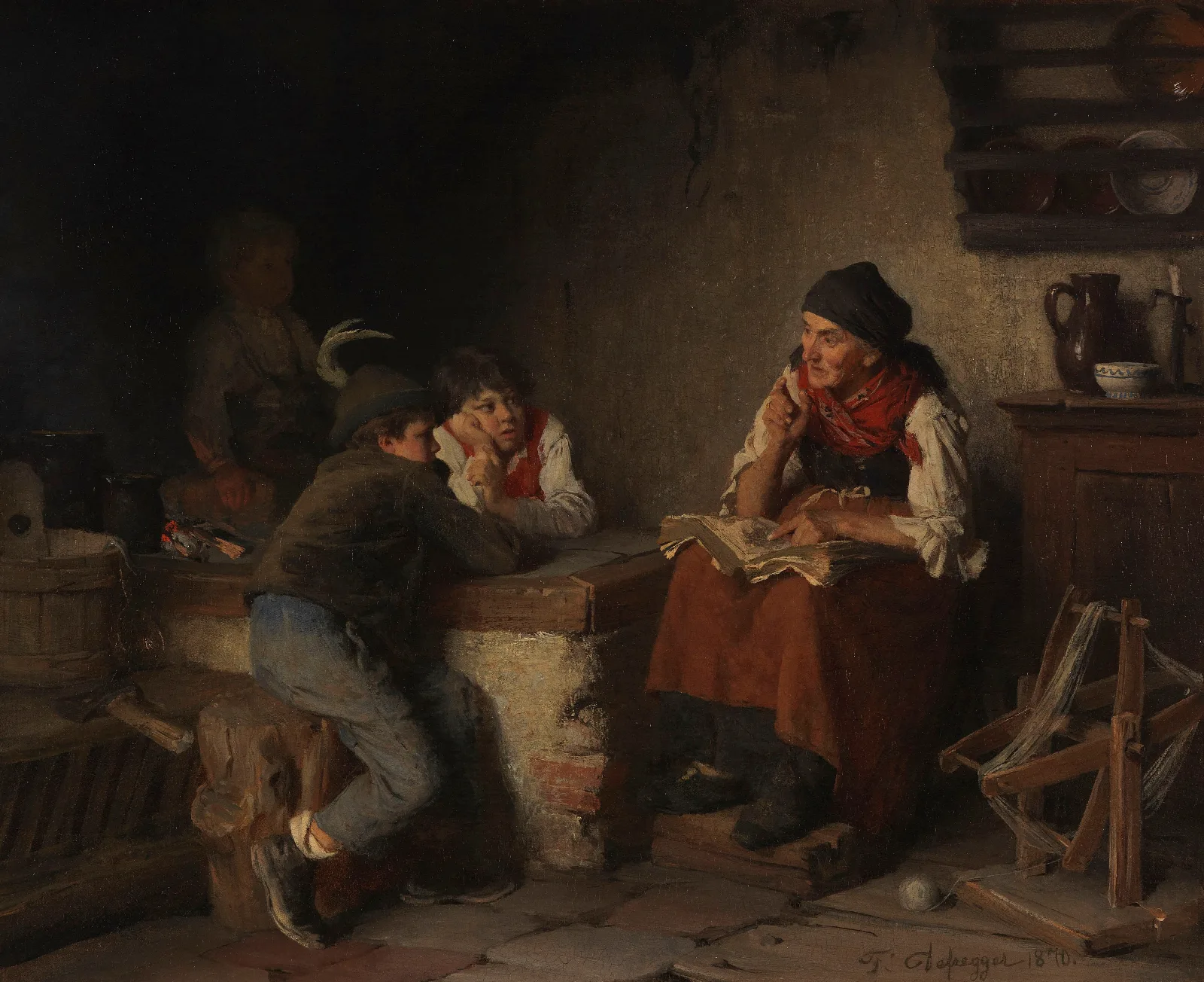 Die Marchenerzahlerin Wall Art by Franz von Defregger - Canvas Print