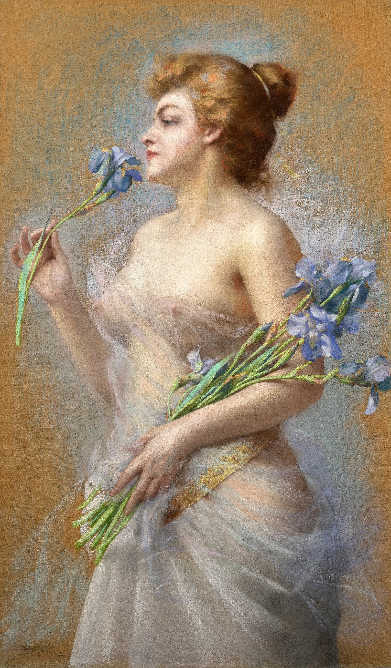 Woman With Irises Wall Art by Delphin Enjolras - Canvas Print