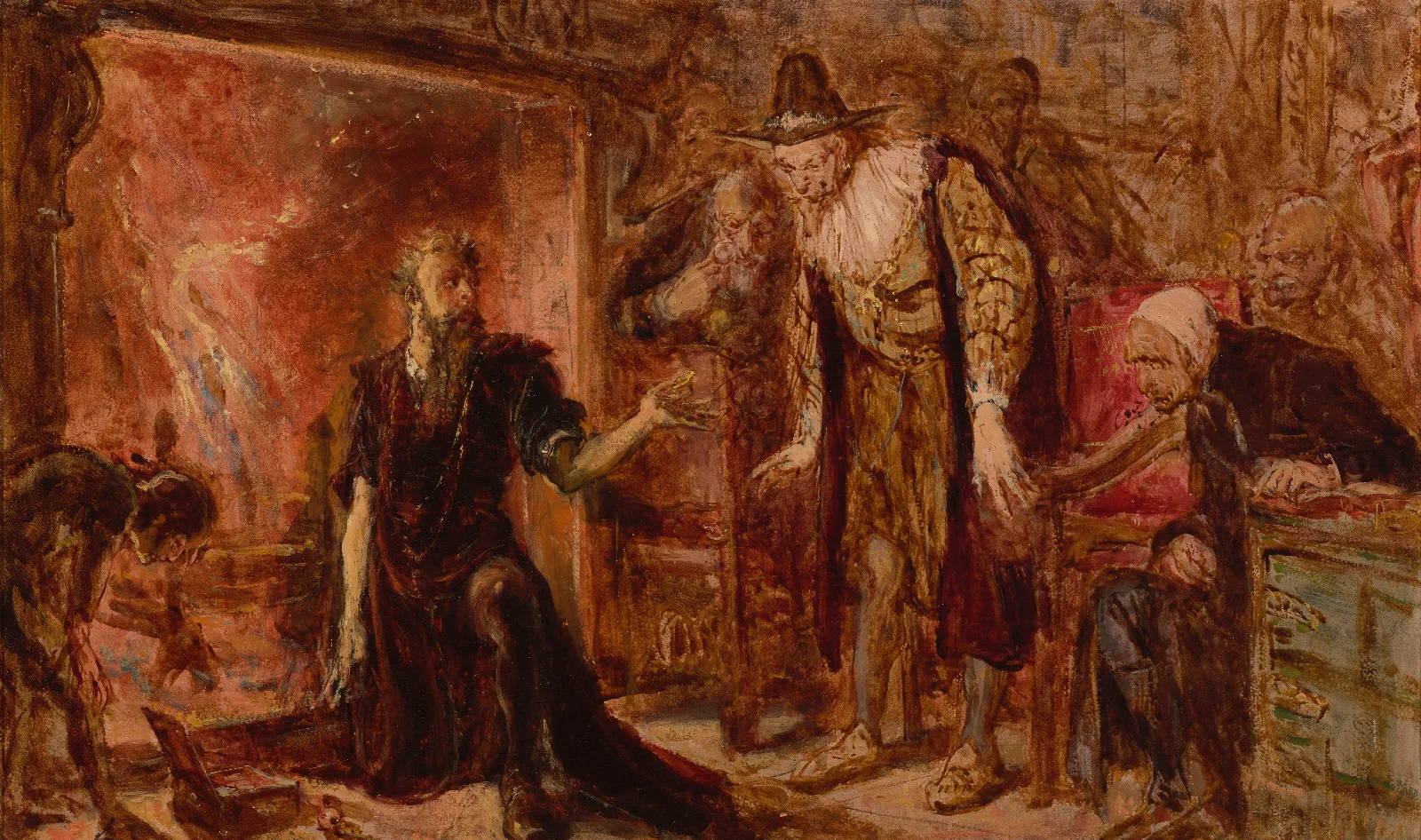 Alchemist Sendivogius And Sigismund Iii Sketch Wall Art by Jan Matejko - Canvas Print