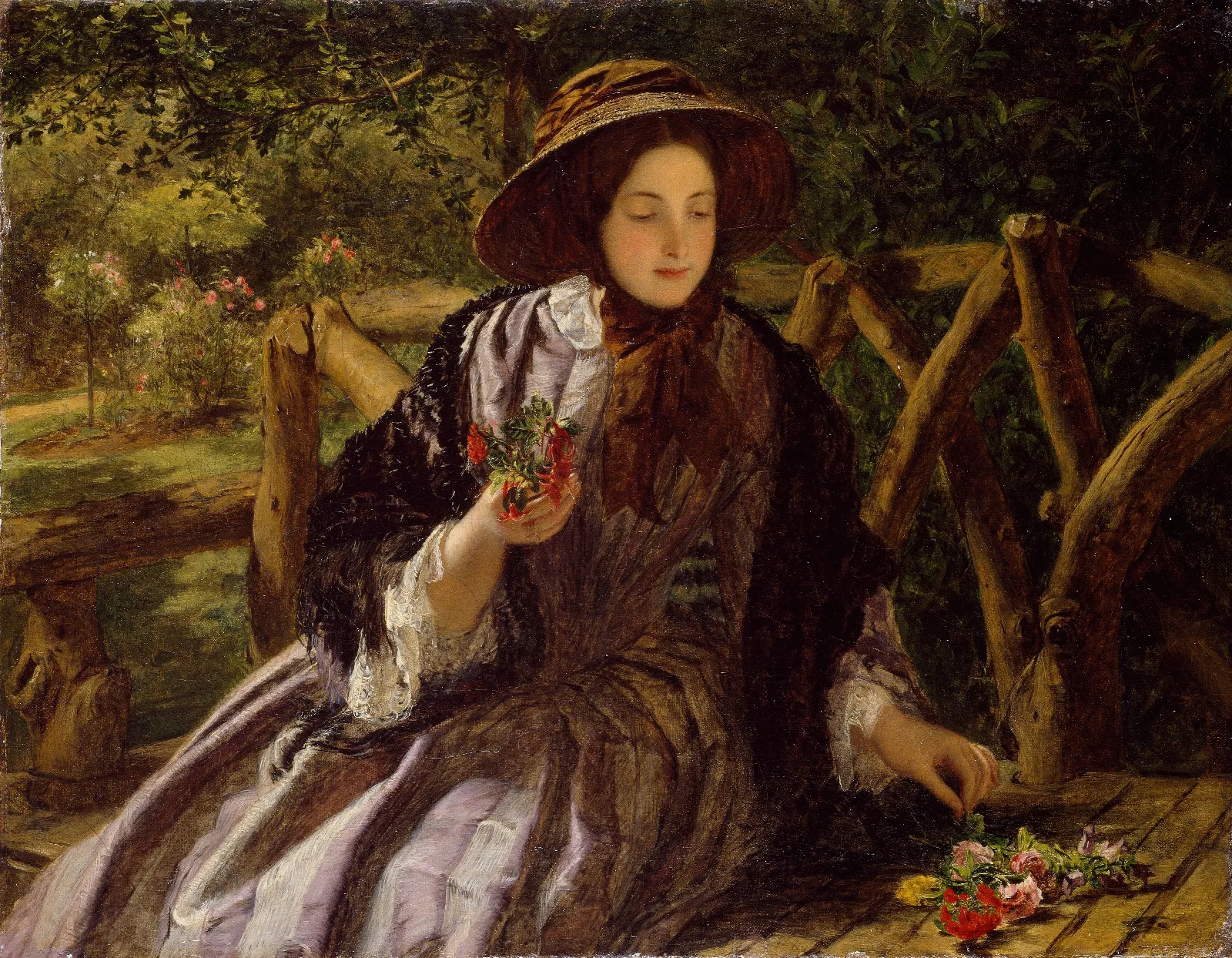 Garden Flowers Making A Posy Wall Art by William Powell Frith - Canvas Print