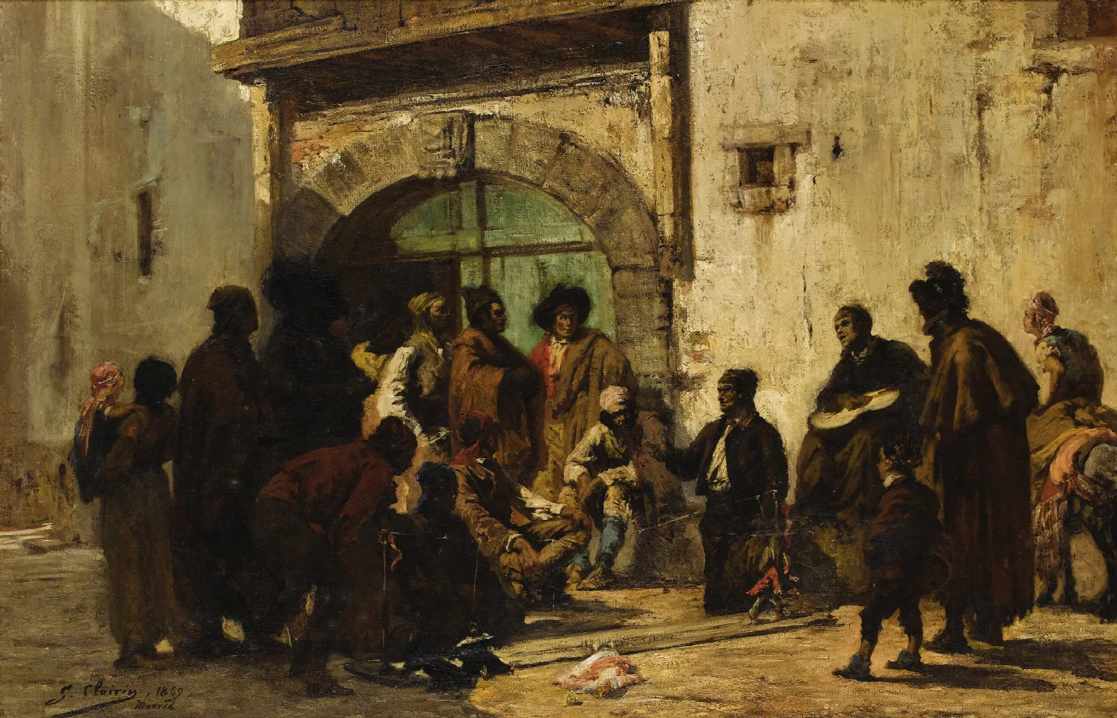 A Puppetshow On A Spanish Street Wall Art by Georges Jules Victor Clairin - Canvas Print