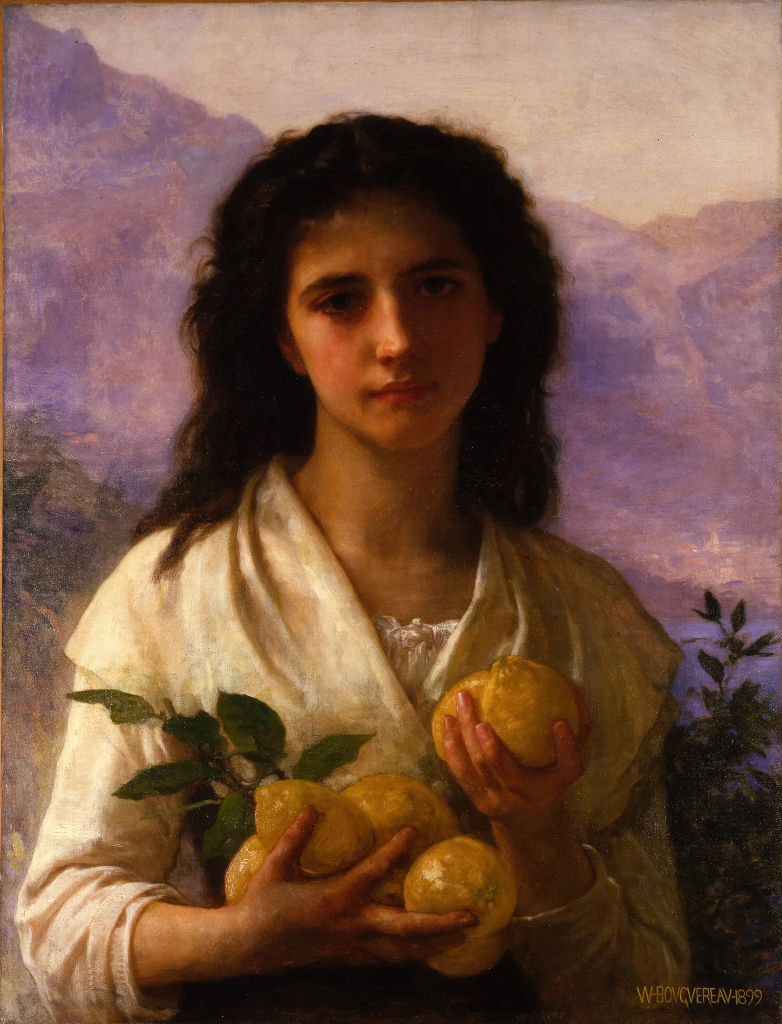 Girl Holding Lemons Wall Art by William Bouguereau - Canvas Print