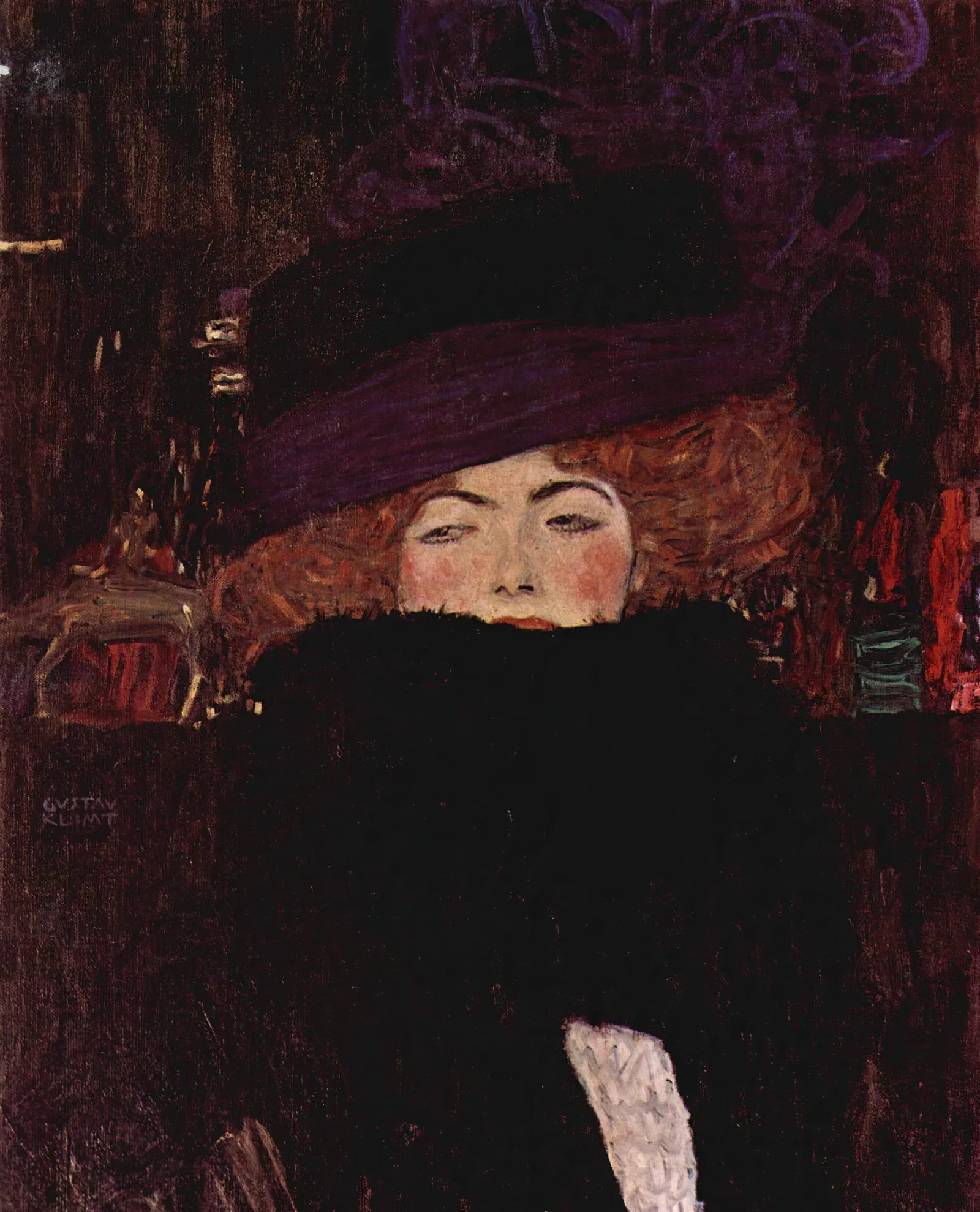 Dame Mit Hut Und Federboa Wall Art by Gustav Klimt - Canvas Print