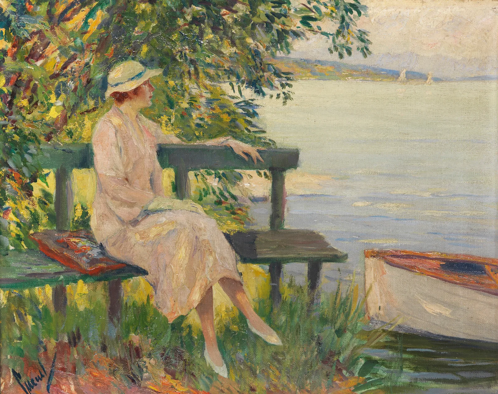 The Green Bench Wall Art by Edward Cucuel - Canvas Print
