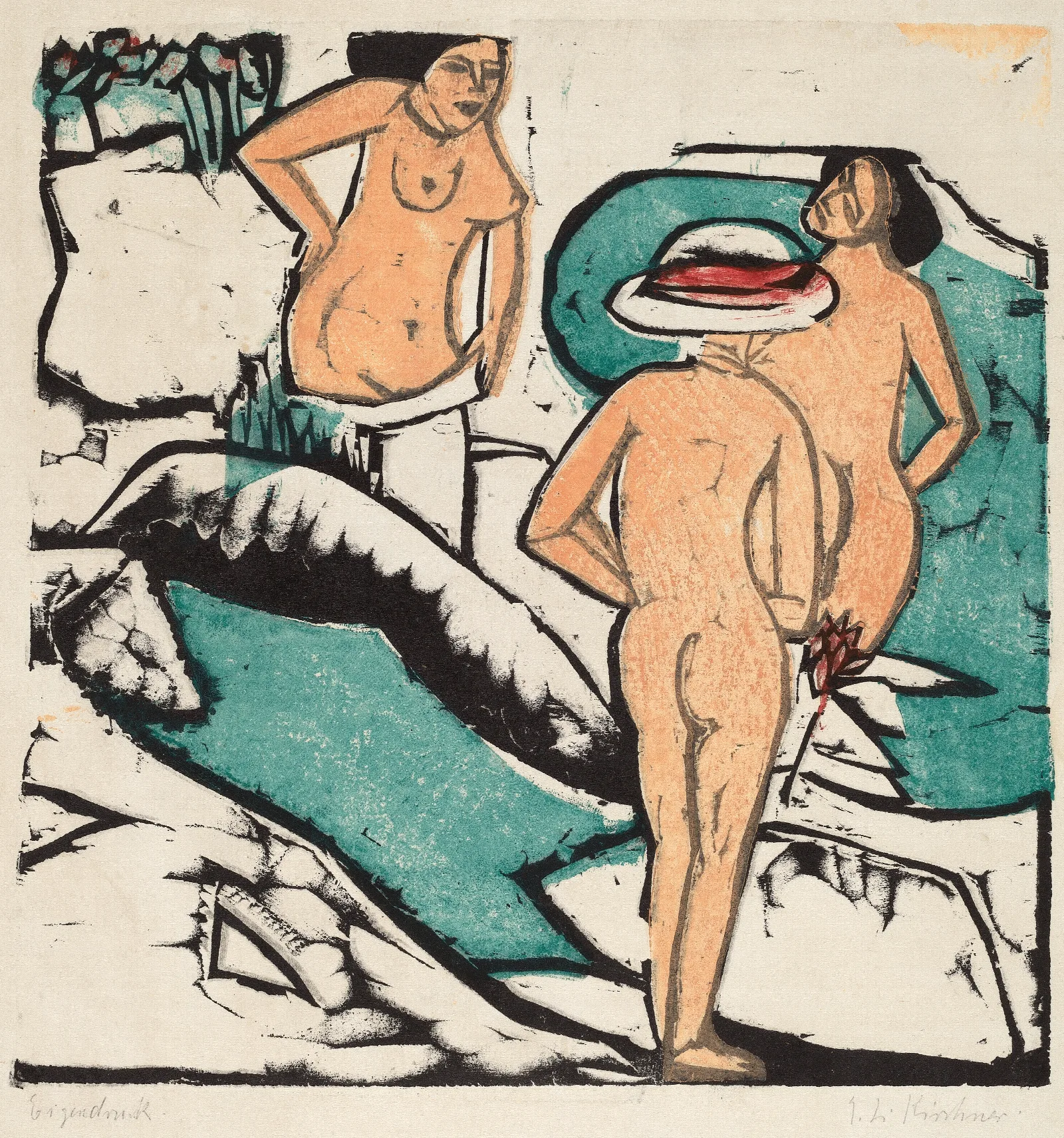 Women Bathing Between White Stones Wall Art by Ernst Ludwig Kirchner - Canvas Print