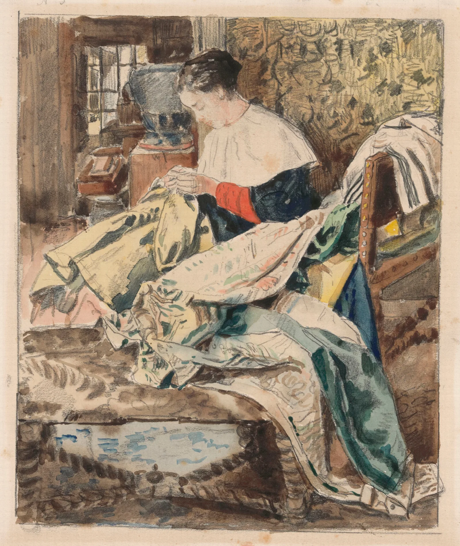 Woman Sewing 5 Wall Art by Henri de Braekeleer - Canvas Print
