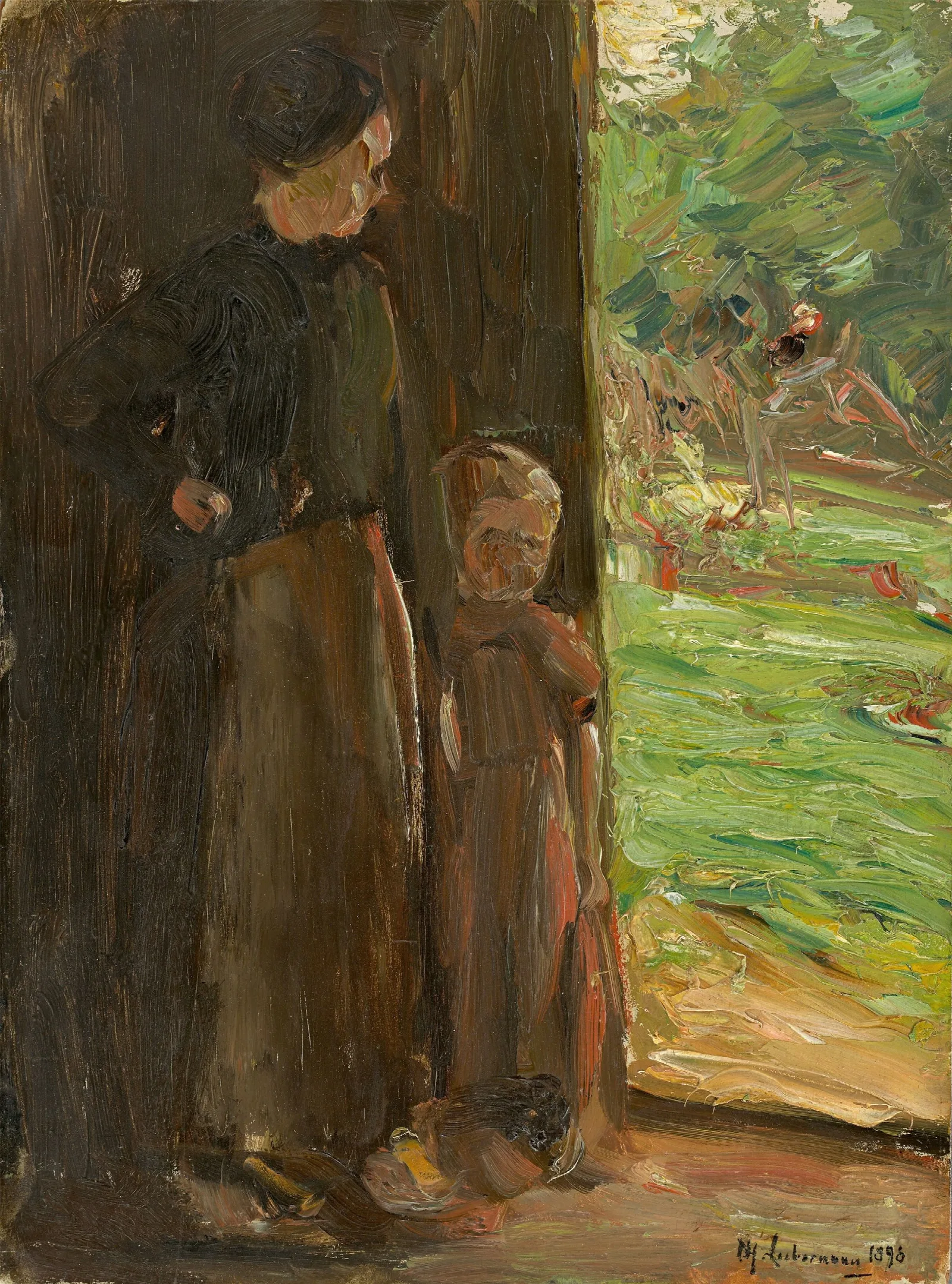 Bauerin Mit Kind Unter Der Tur Frau Und Kind In Der Haustur Wall Art by Max Liebermann - Canvas Print