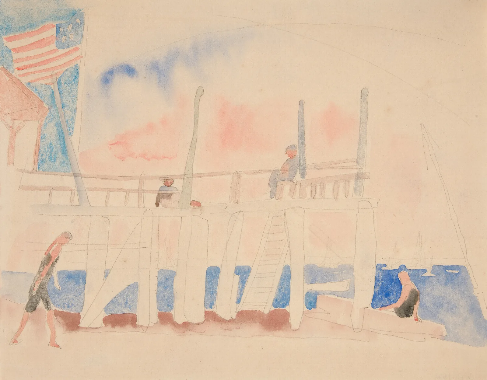 Pier With Four Figures Wall Art by Charles Demuth - Canvas Print