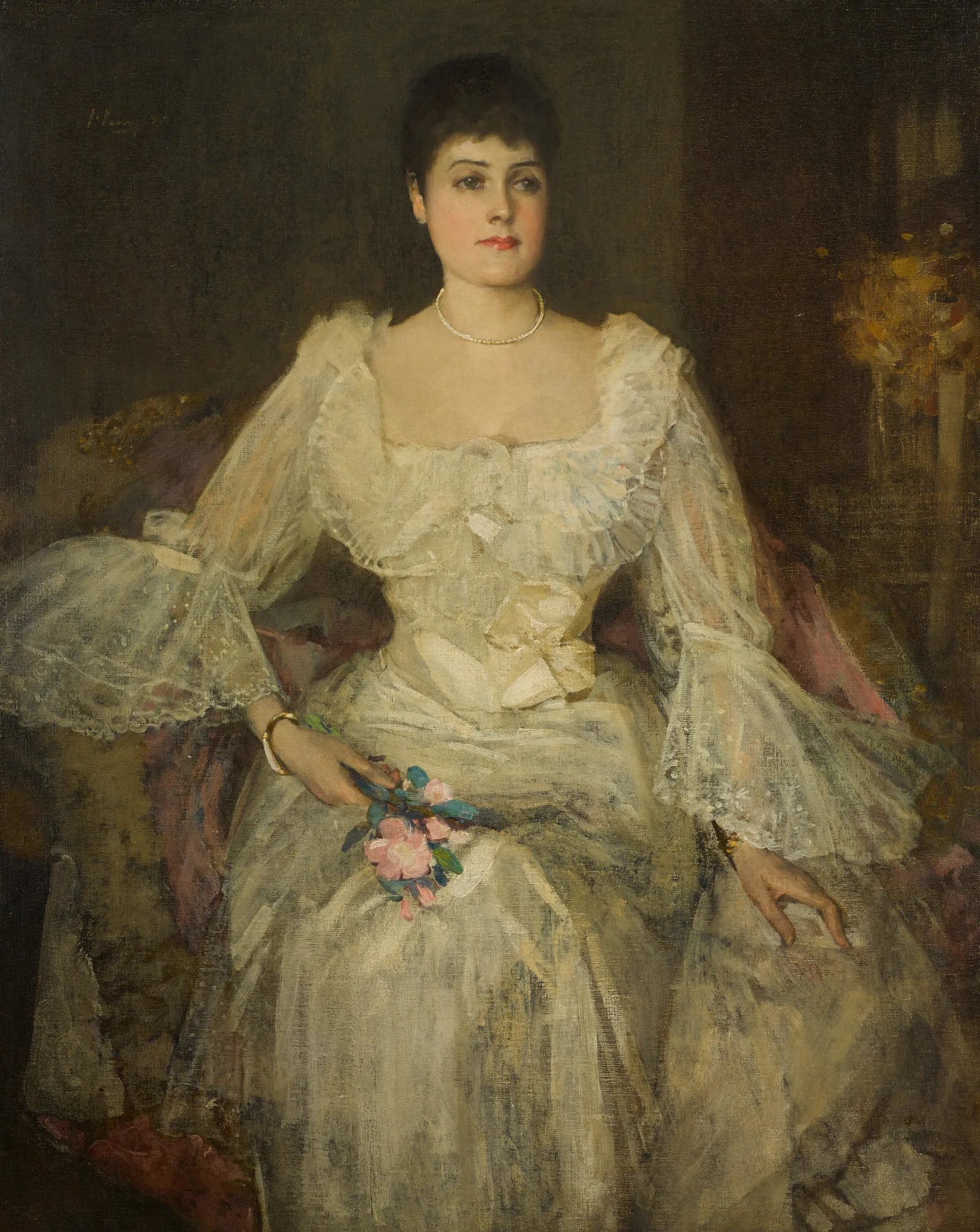 A Lady In White A Portrait Of Lady Lyle Wall Art by Sir John Lavery - Canvas Print
