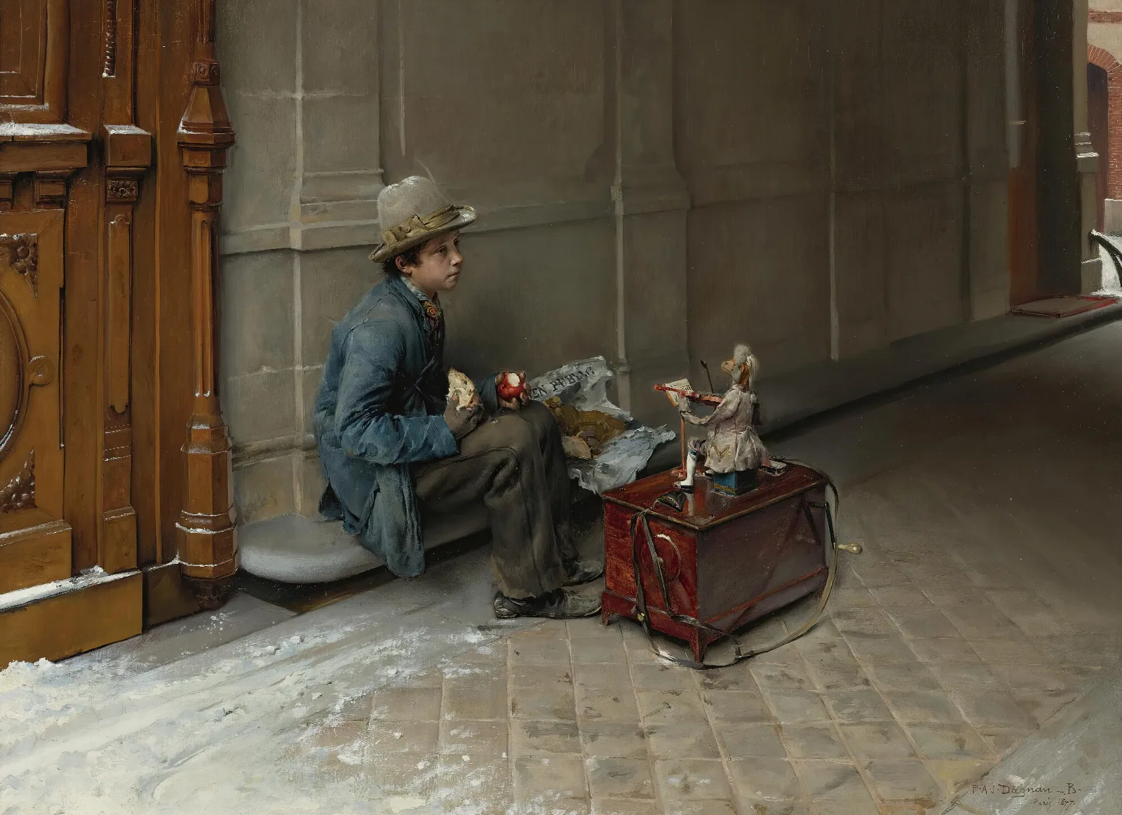 The Petit Savoyard Eating In Front Of An Entrance To A House Wall Art by Pascal-Adolphe-Jean Dagnan-Bouveret - Canvas Print