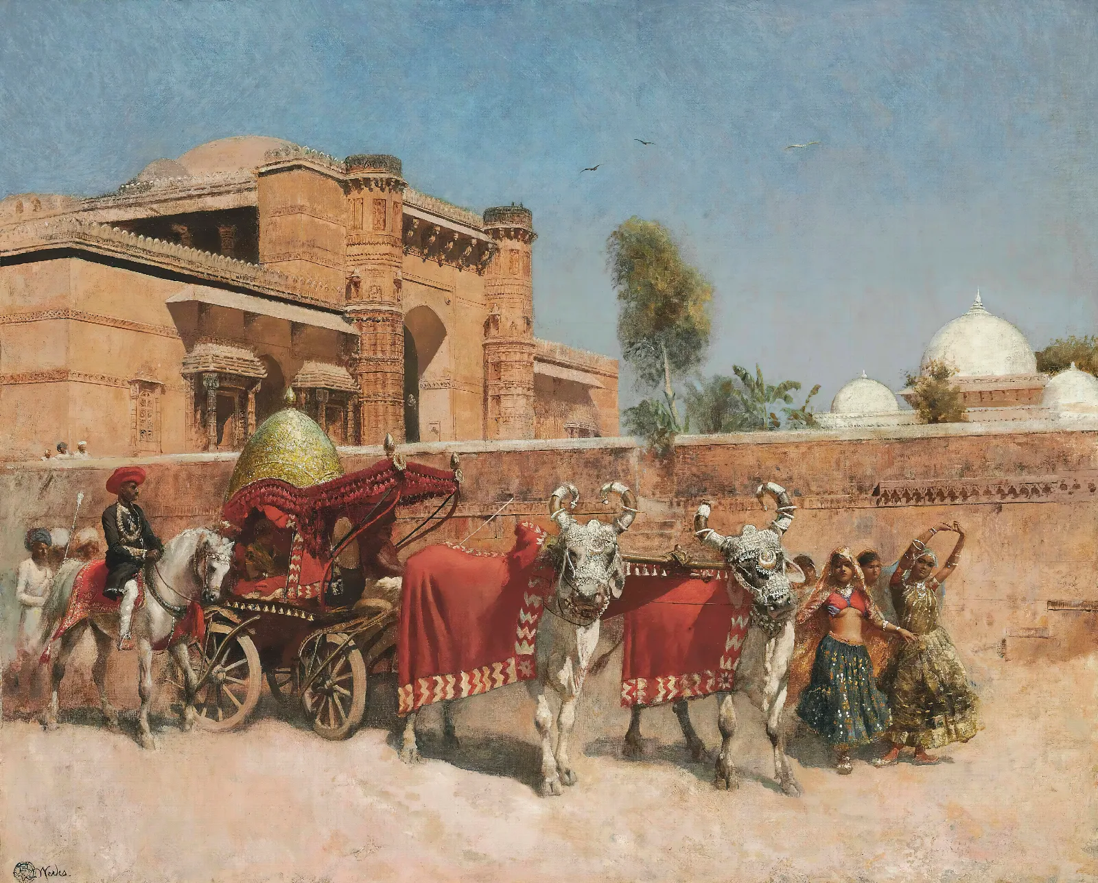 A Wedding Procession Before A Palace In Rajasthan Wall Art by Edwin Lord Weeks - Canvas Print