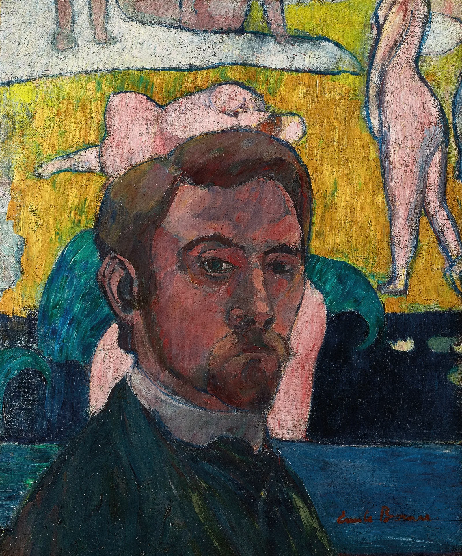 Autoportrait Au Tableau Baigneuses A La Vache Rouge Wall Art by Emile Bernard - Canvas Print