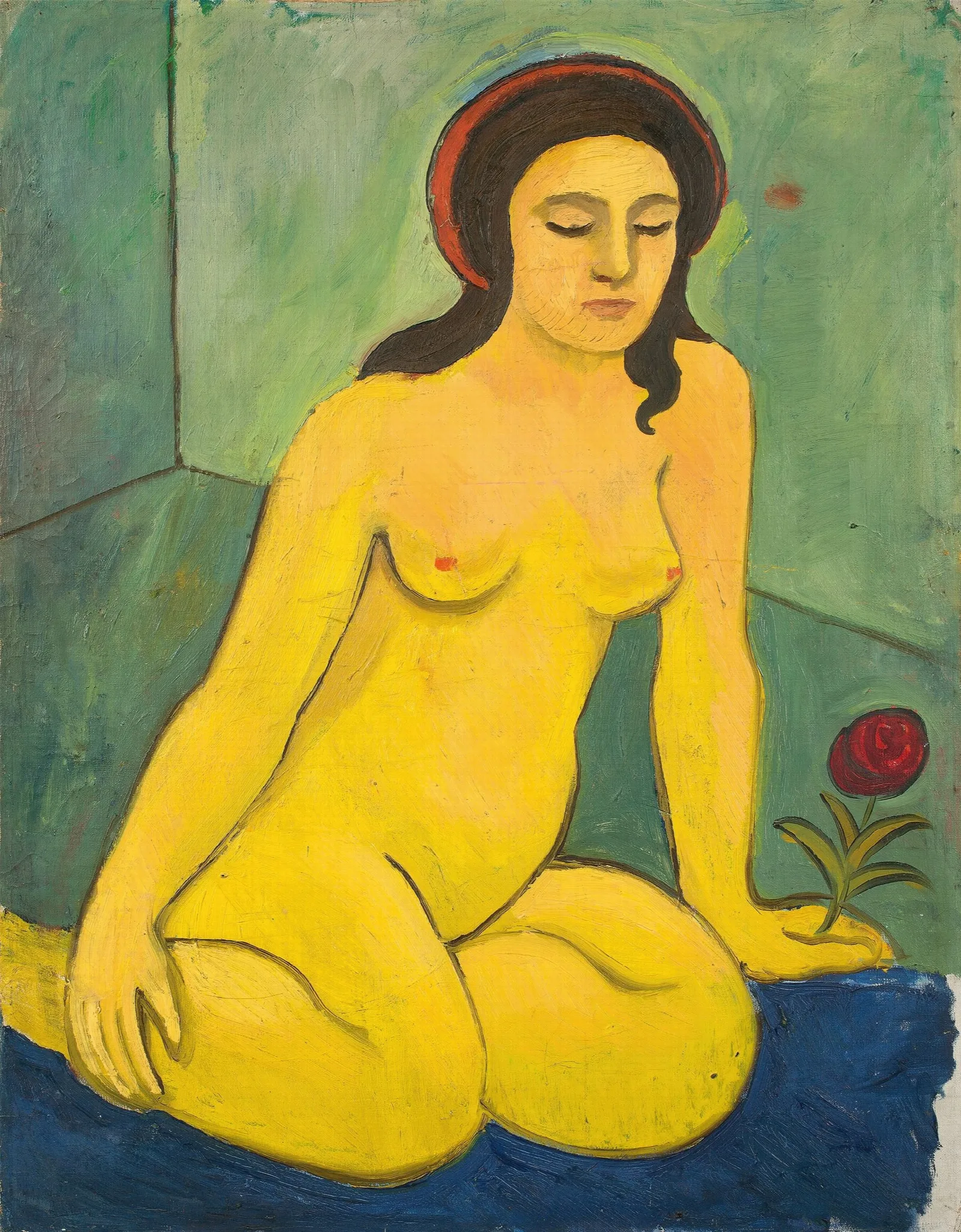 Nacktes Madchen Mit Roter Blume Wall Art by August Macke - Canvas Print
