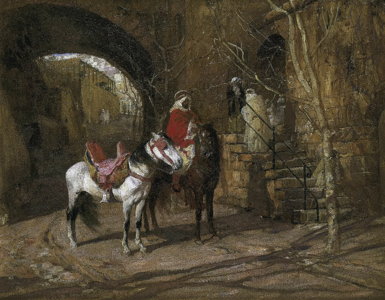 Horseman In A Courtyard Wall Art by Frederick Arthur Bridgman - Canvas Print