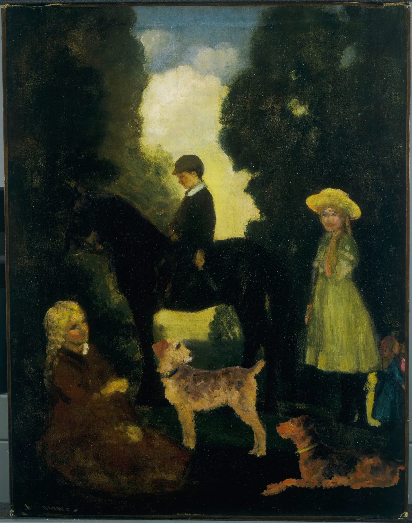 Children Dogs And Pony Wall Art by Arthur Bowen Davies - Canvas Print