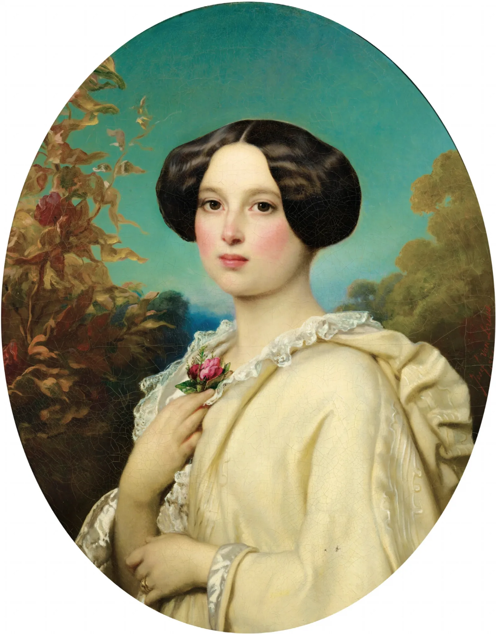 Portrait De Jeune Fille 10 Wall Art by Jozef Van Lerius - Canvas Print
