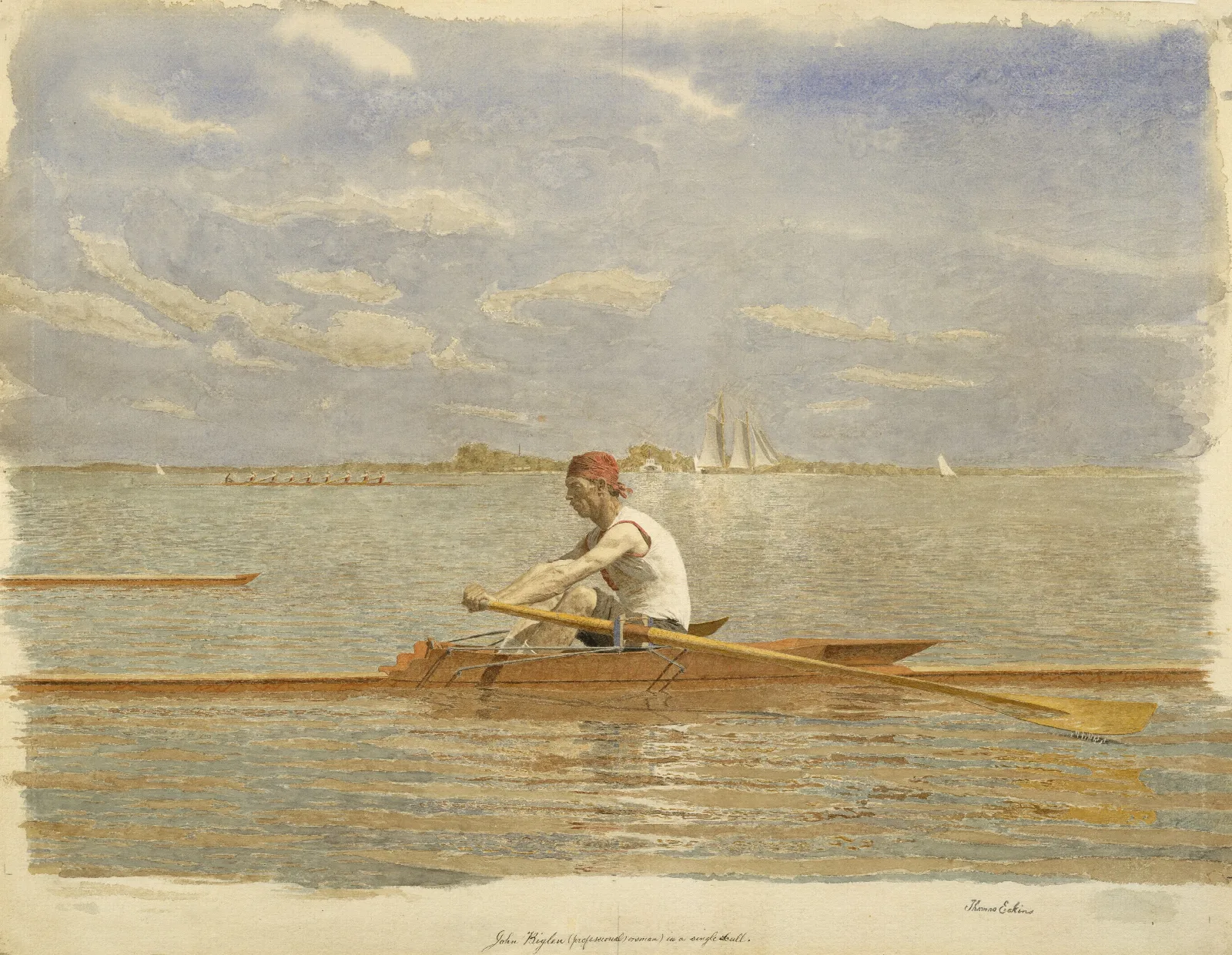 John Biglin In A Single Scull 2 Wall Art by Thomas Eakins - Canvas Print
