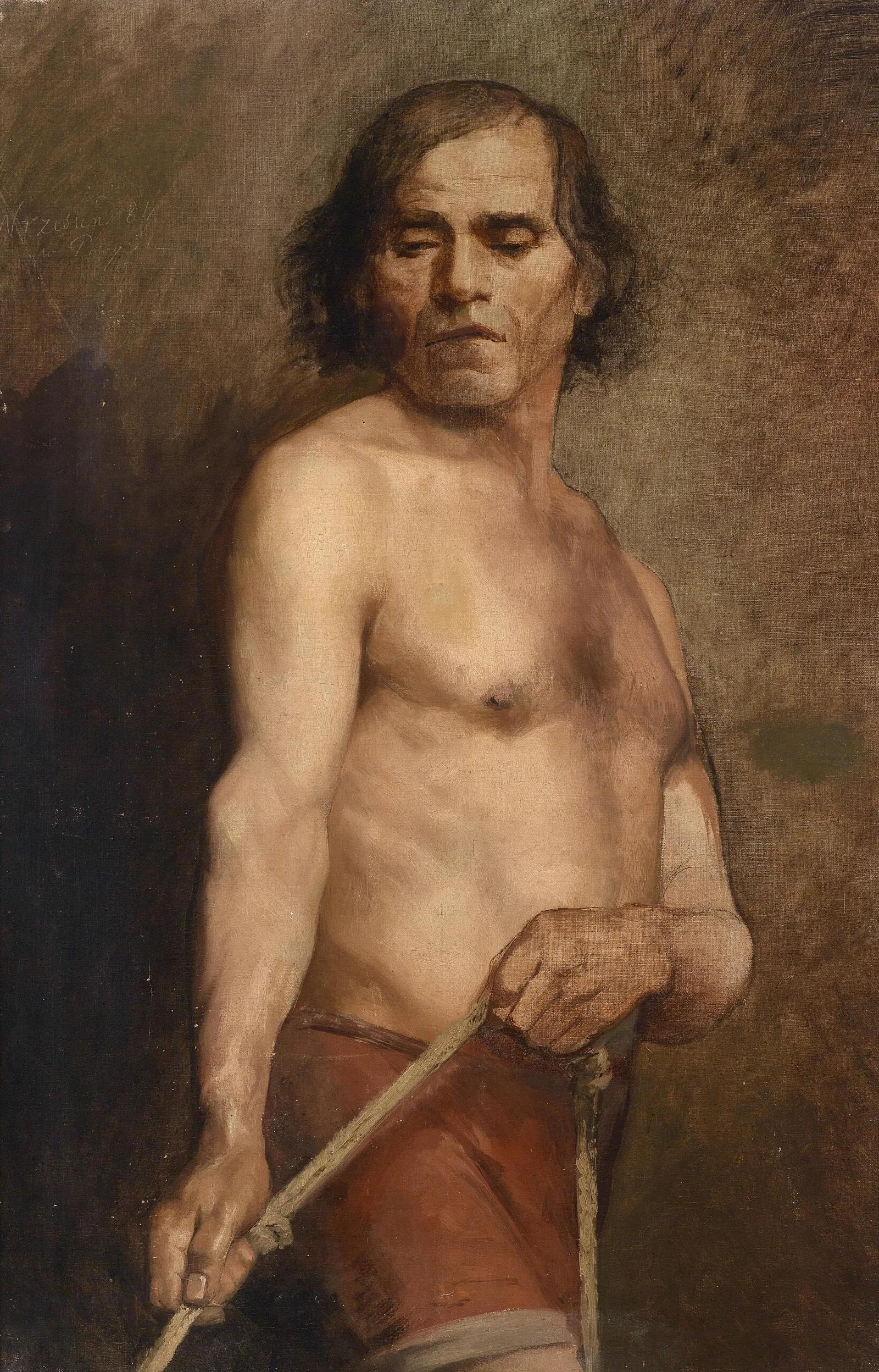 A Male Nude Standing Wall Art by Anna Bilińska-Bohdanowicz - Canvas Print