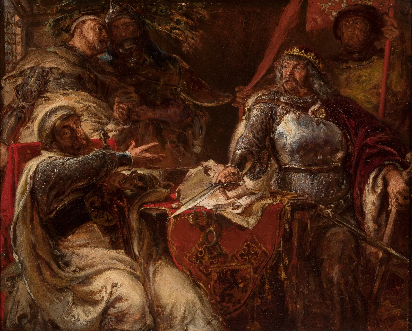 King Wladyslaw Lokietek Breaks Negotiations With The Teutonic Knights Wall Art by Jan Matejko - Canvas Print