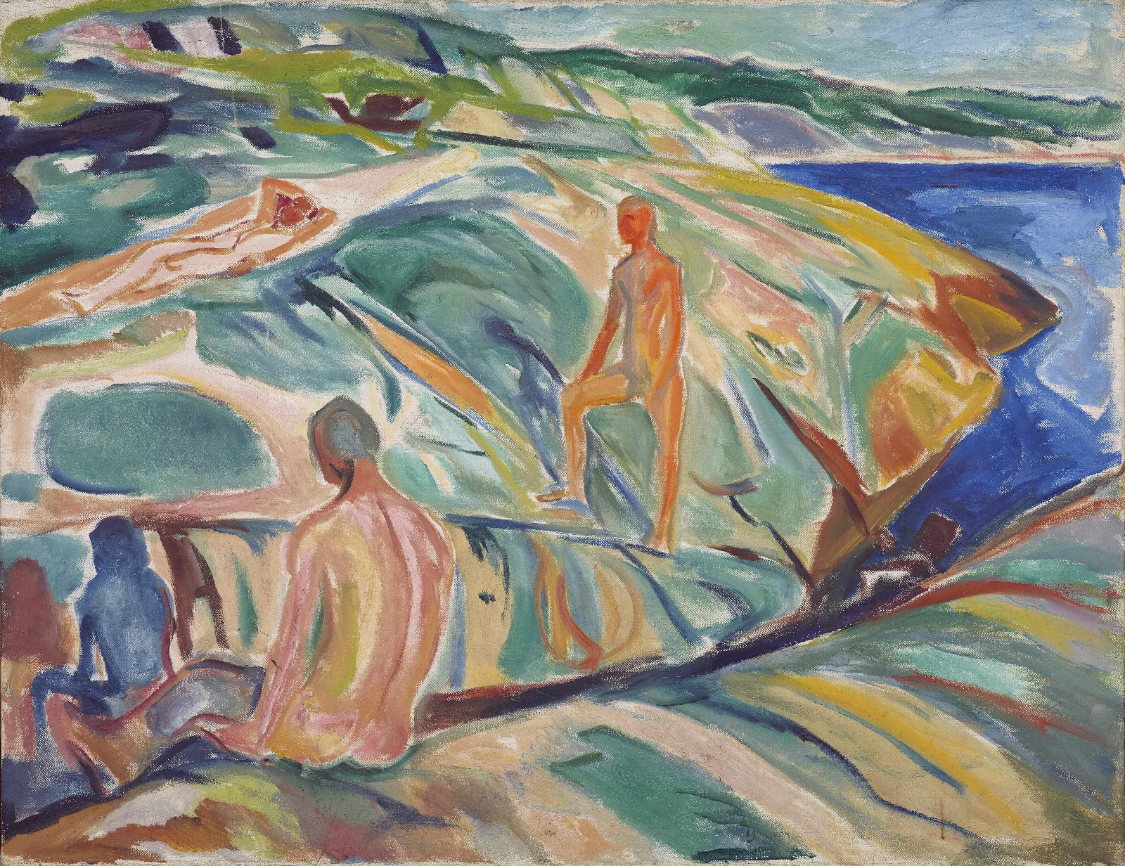 Bathing Men On Rocks Wall Art by Edvard Munch - Canvas Print