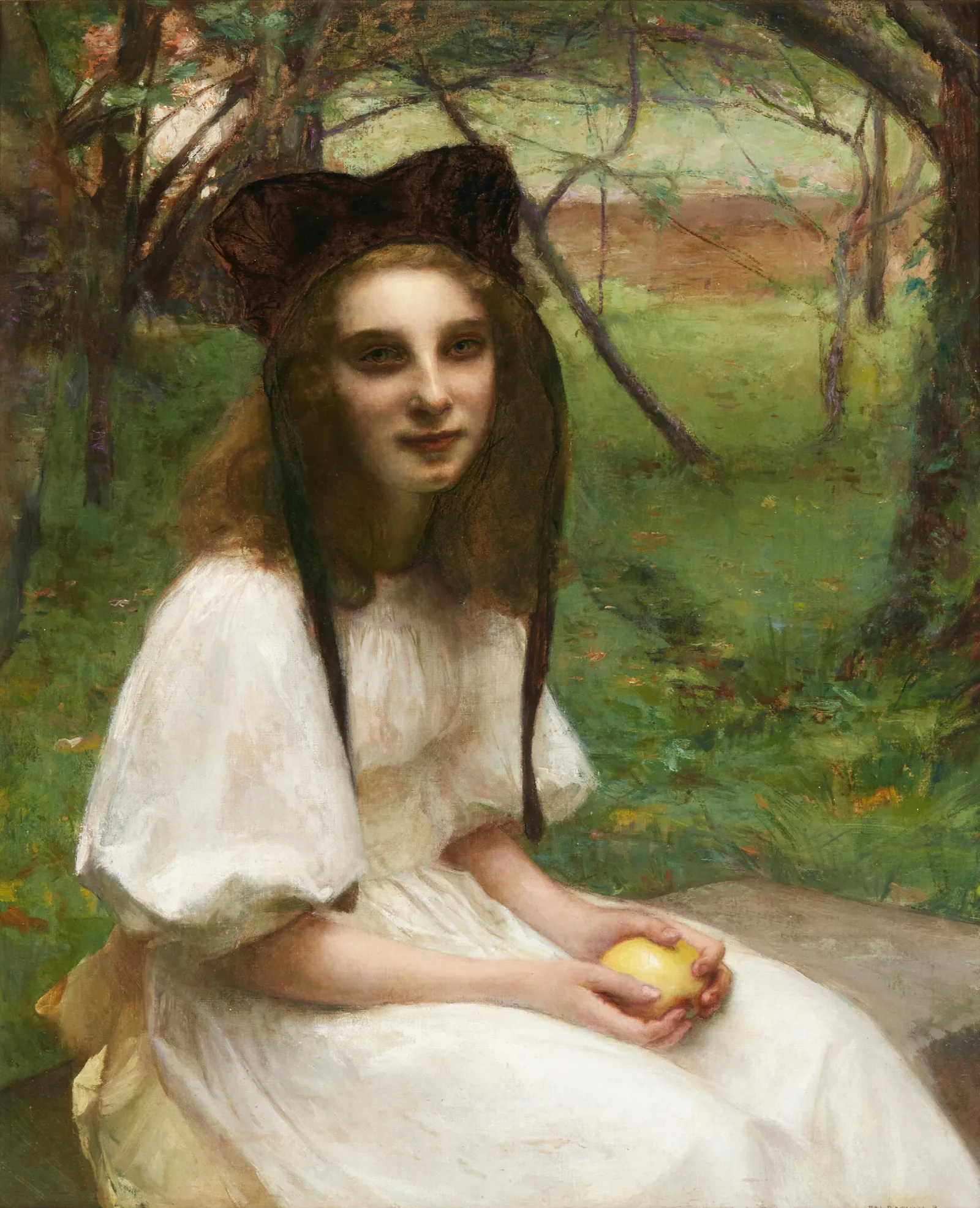 A Portrait Of A Girl In A White Dress Wall Art by Pascal-Adolphe-Jean Dagnan-Bouveret - Canvas Print
