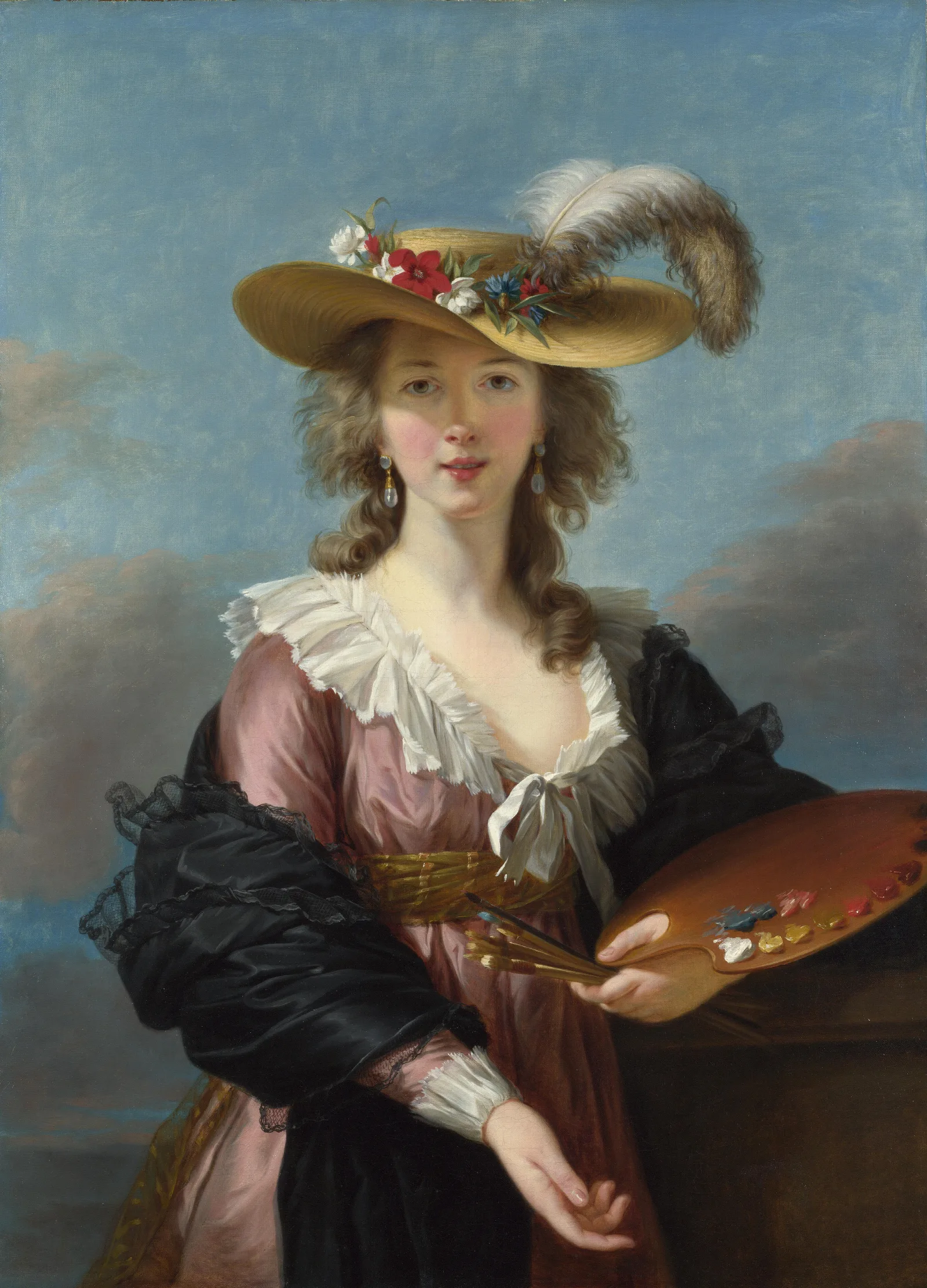 Self Portrait In A Straw Hat Wall Art by Elisabeth Louise Vigée Le Brun - Canvas Print
