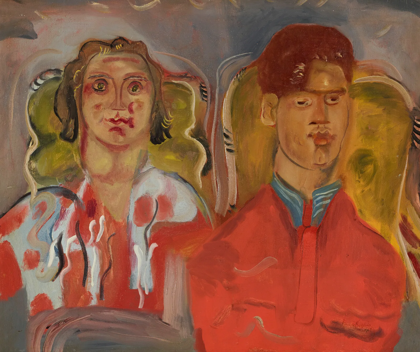 Double Portrait No 2 Katharine And Anthony West Wall Art by Frances Hodgkins - Canvas Print